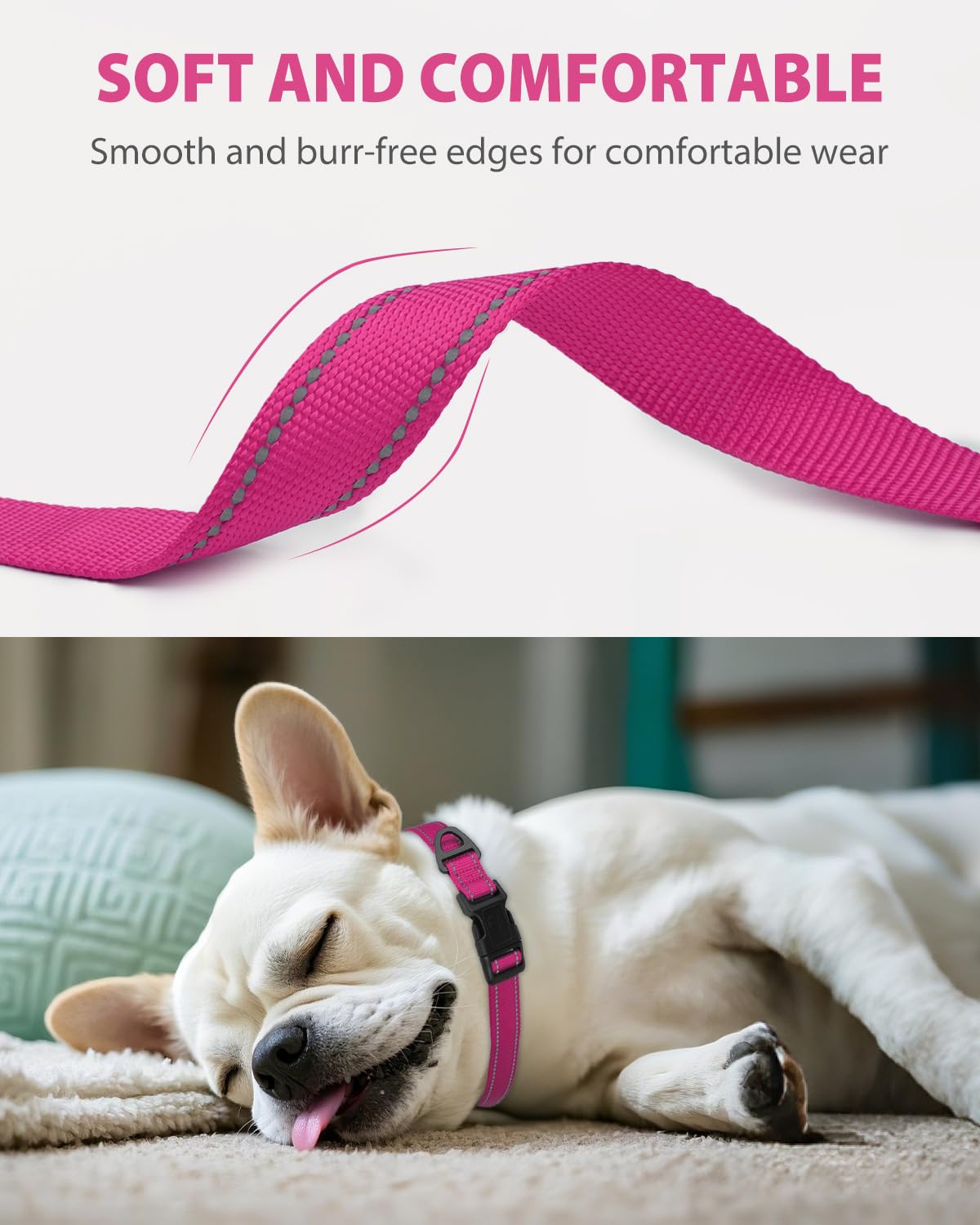 Joytale Small Dog Collar, Reflective and Adjustable Nylon Collar with Quick-Release Buckle, Lightweight No-Choke Design for Small Dogs, Hotpink, 5/8" Width
