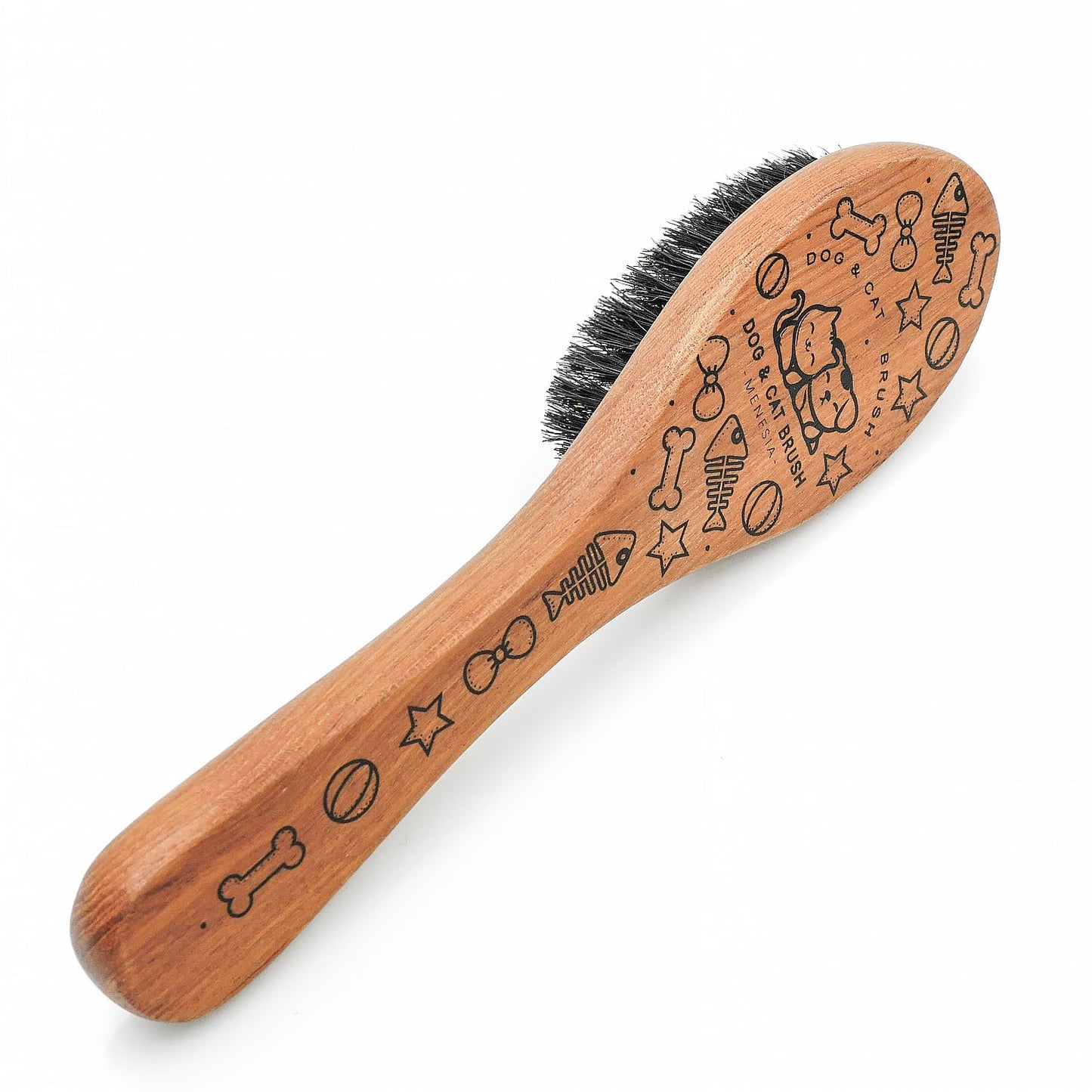 Menesia Pet Soft Brush with Wood Handle and Boar Bristle Hair - Soft Cat and Dog Grooming Brush for Short Hair Cats and Small Dogs - Gentle Massage and Dandruff Removal (Cat)