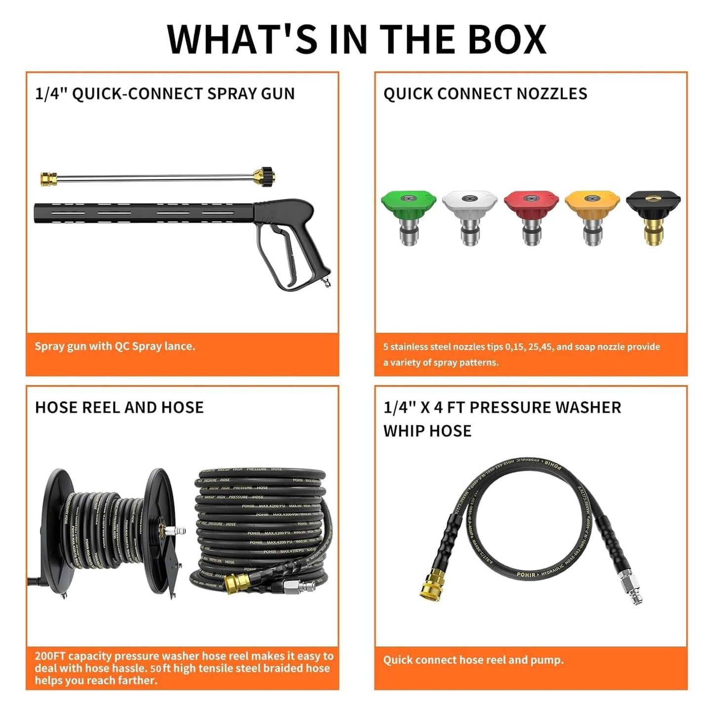 KARHDIR 4400PSI Gas Pressure Washer with Hose Reel, One-Button Start 296cc 15HP 4-Cycle Engine, 4.0 GPM Heavy Duty Power Washer with 50FT 3/8" Hose, Spray Gun & Wand, 5 Quick Connect Nozzles