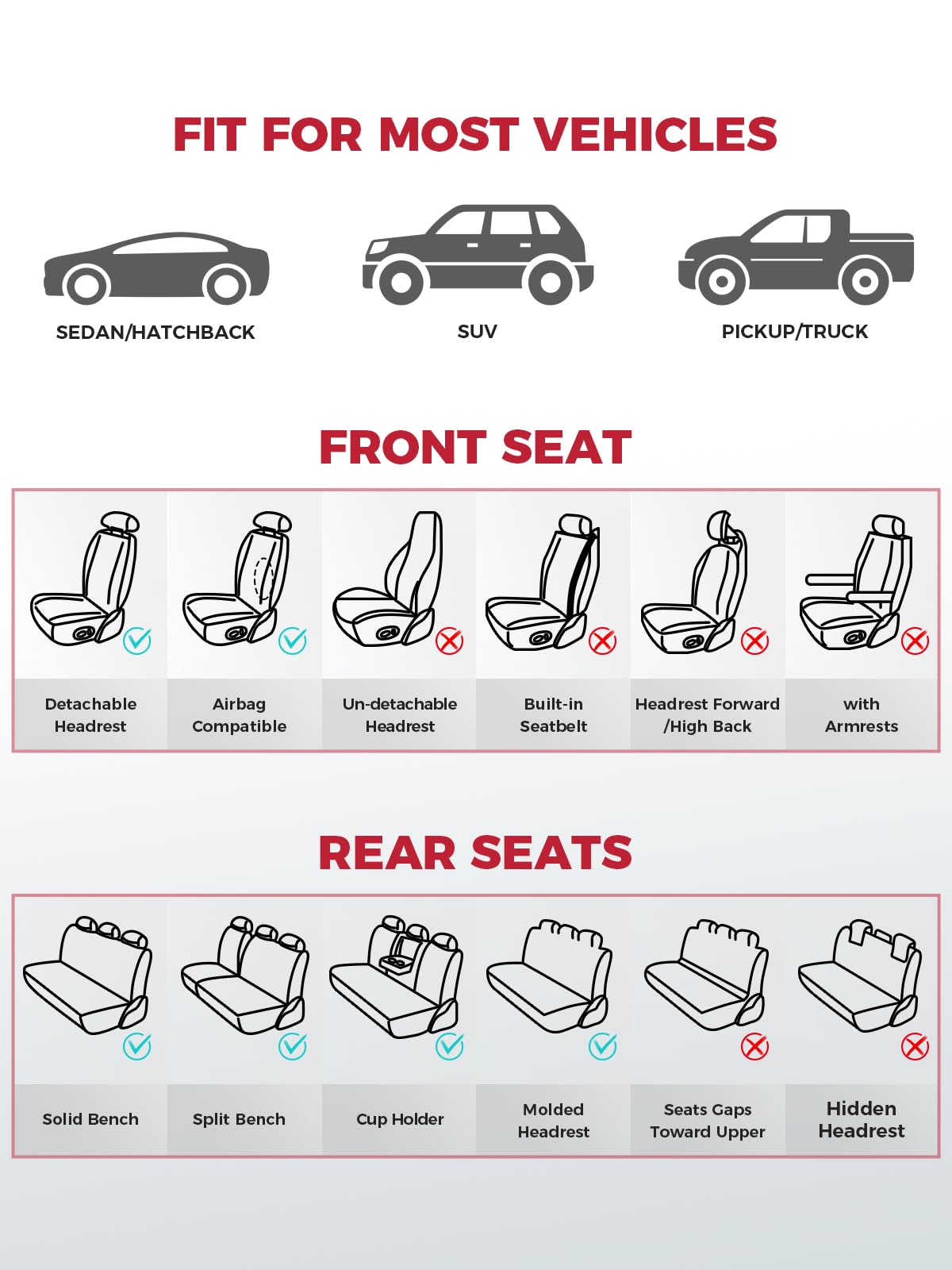 FREESOO Car Seat Covers Full Set - Faux Leather Universal Automotive Seat Covers Car Seat Cover Protectors Universal Fit for Most 5 Seats Cars Sedans Trucks SUVs with Breathable Waterproof Black