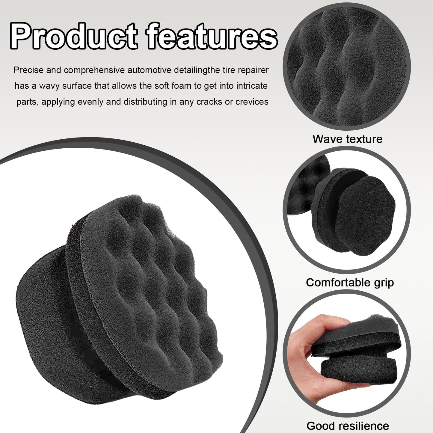 Wevdn 2PCS Tire Shine Applicator, Durable & Reusable Hex Grip Tire Dressing Sponge Foam Detailing Pad, Washable Round Shape Wheel Tire Shine Car Cleaning Sponge, Car Accessories (Black-Small)
