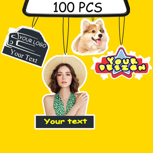 100PCS Bulk Custom Logo Air Freshener for Car cut out.Personalized Double Sided Photo Car Air Fresheners.Personalizado Logo Car Air Freshener With Picture Text (100PCS)
