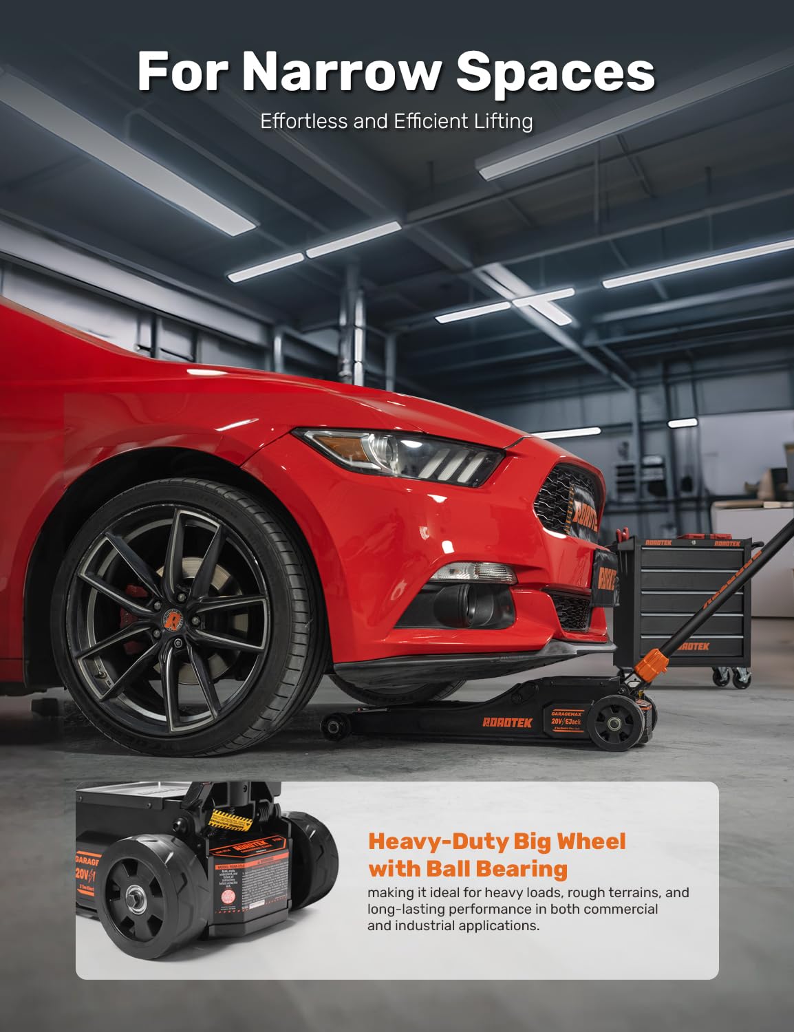 ROADTEK 3 Ton Electric Floor Jack, Low Profile Jack for Quickly Car Lift, Hydraulic Service Jack, 6000 lbs Capacity. Lifting Range 3-3/8" to 20"