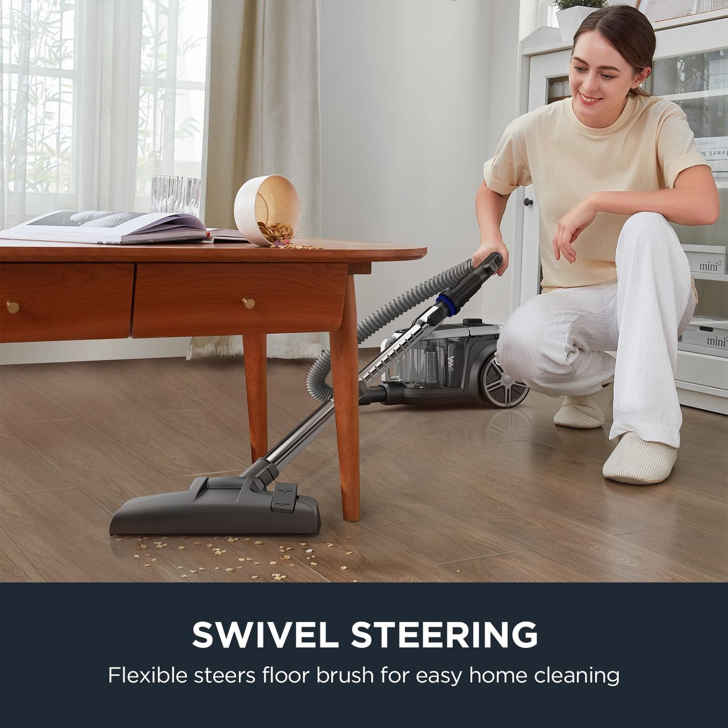 Eureka Bagless Canister Vacuum Cleaner, Lightweight Vac for Carpets and Hard Floors, Silver with Black, NEN180