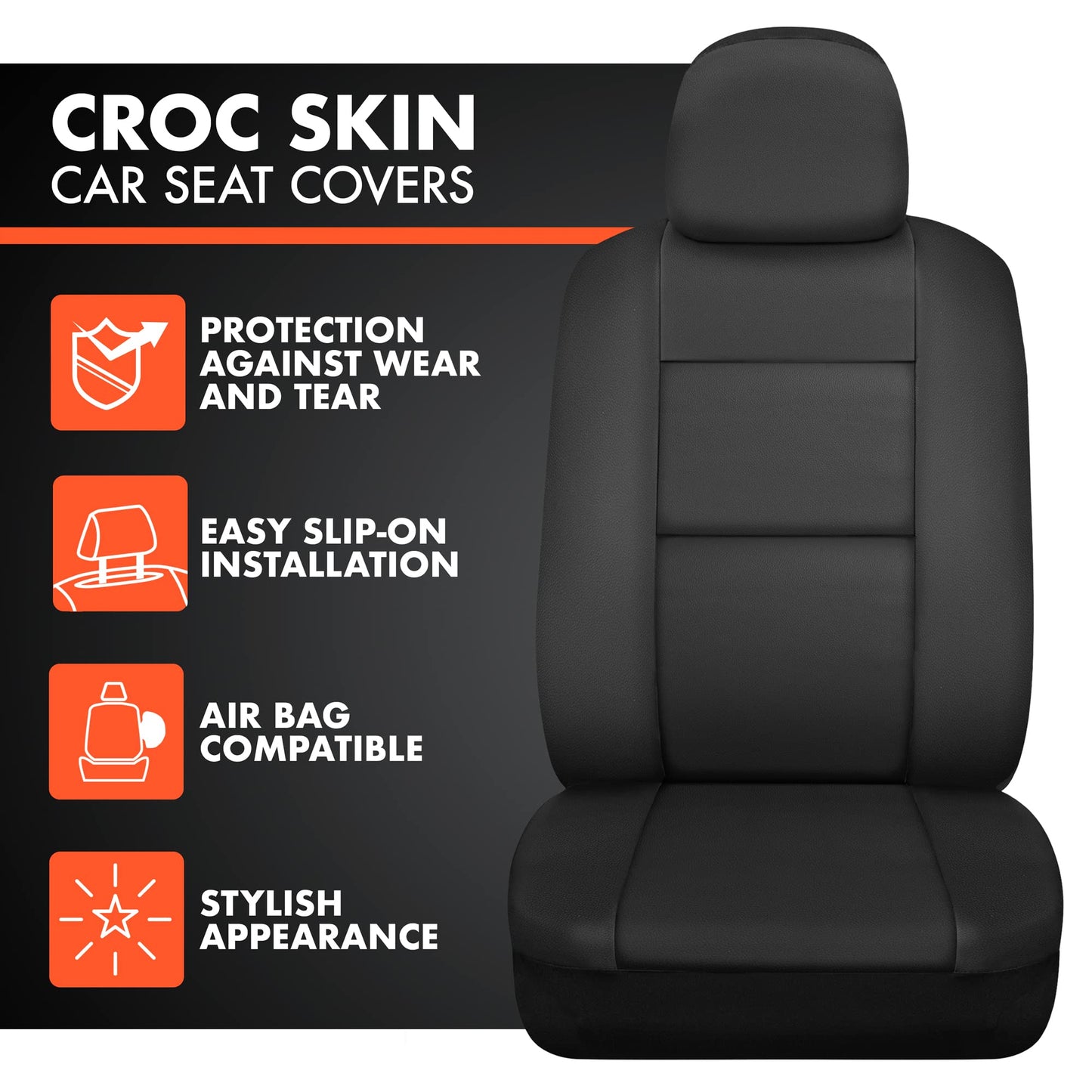 BDk Faux Leather Car Seat Cover Full Set - Front & Rear Split Bench Black Seat Covers For SUV & Truck Seat Covers, Airbag Compatible - Interior Protective Seat Covers for Car Seats & Car Accessories