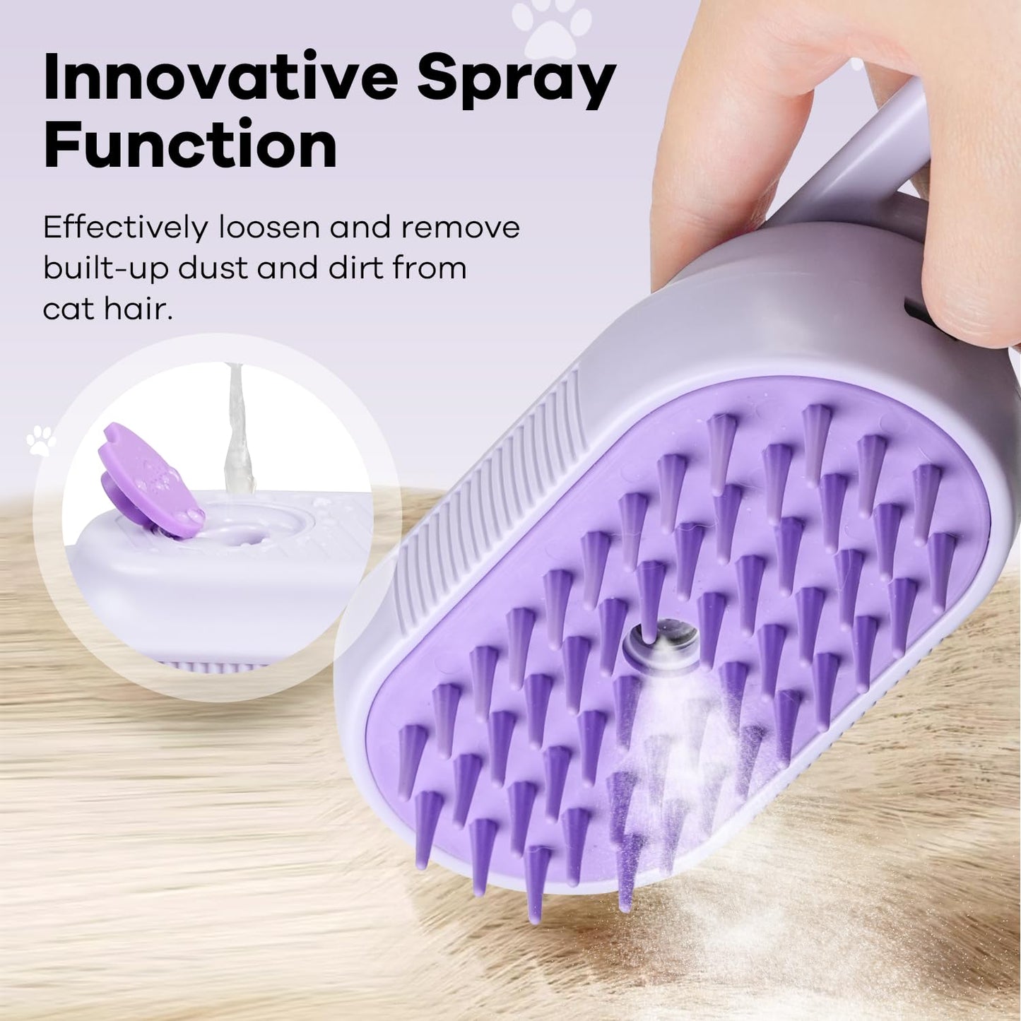 Cat Steam Brush for Shedding, 4 in 1 Rechargeable Steam Brush for Cats and Dogs, Anti-Static, Massage, Cleaning, Shedding & Combing All In One! (purple)
