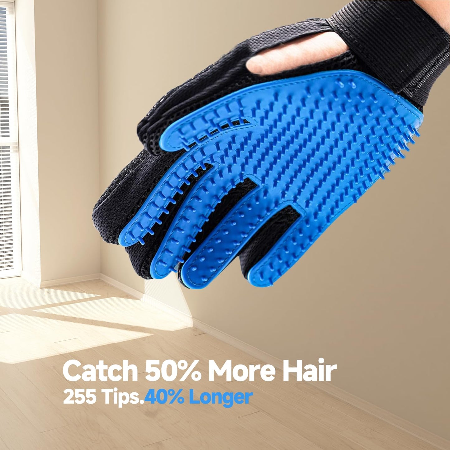 NVNAN Cat & Dog Grooming Gloves for Shedding - Efficient Deshedding Pet Grooming Gloves 2-in-1 Deshedding Brush & Massage Mitt-Safe for Dogs & Cats (1 Pair Blue)