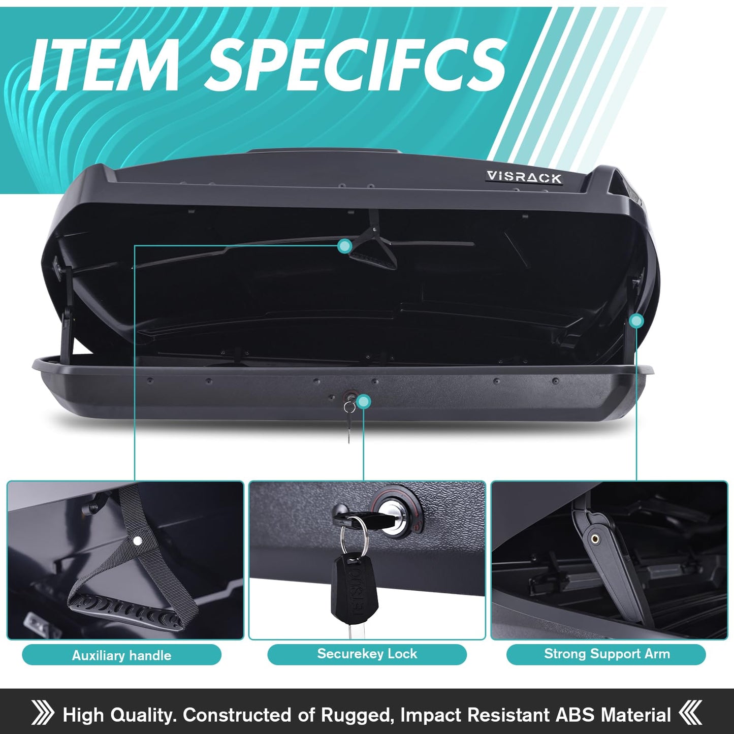 DOPERFE Rooftop Cargo Box, Hardshell Trunk Rack with Security Lock, Dual Sided Opening 15.5 cu. ft. Storage, L 58.3 in. x W 35.4 in. x H 13 in.(15.5 Cubic Feet- Black)