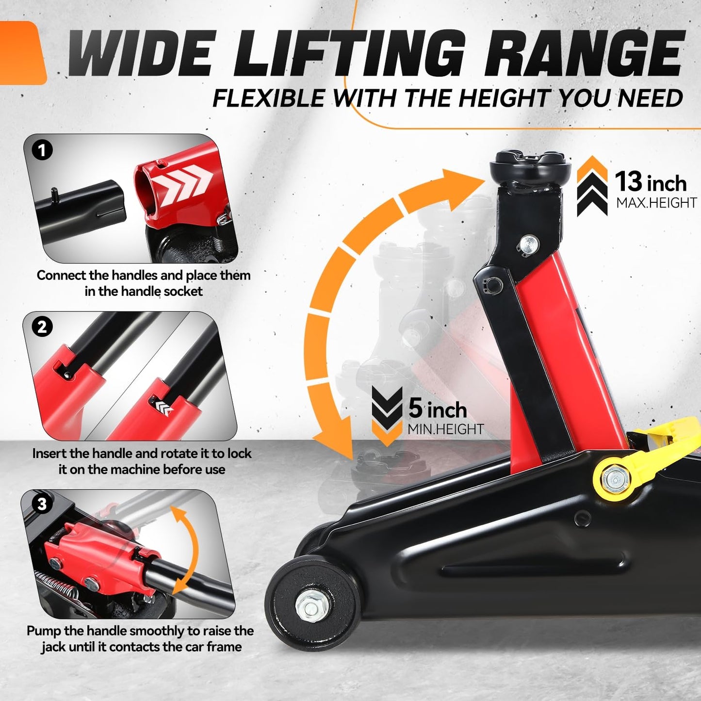 Auto Dynasty 2 Ton Floor Jack, Heavy Duty Steel Hydraulic Car Jack with Single Piston Quick Lift Pump, Hydraulic Racing Floor Jack, Lifting Range 5.1" to 13", Black