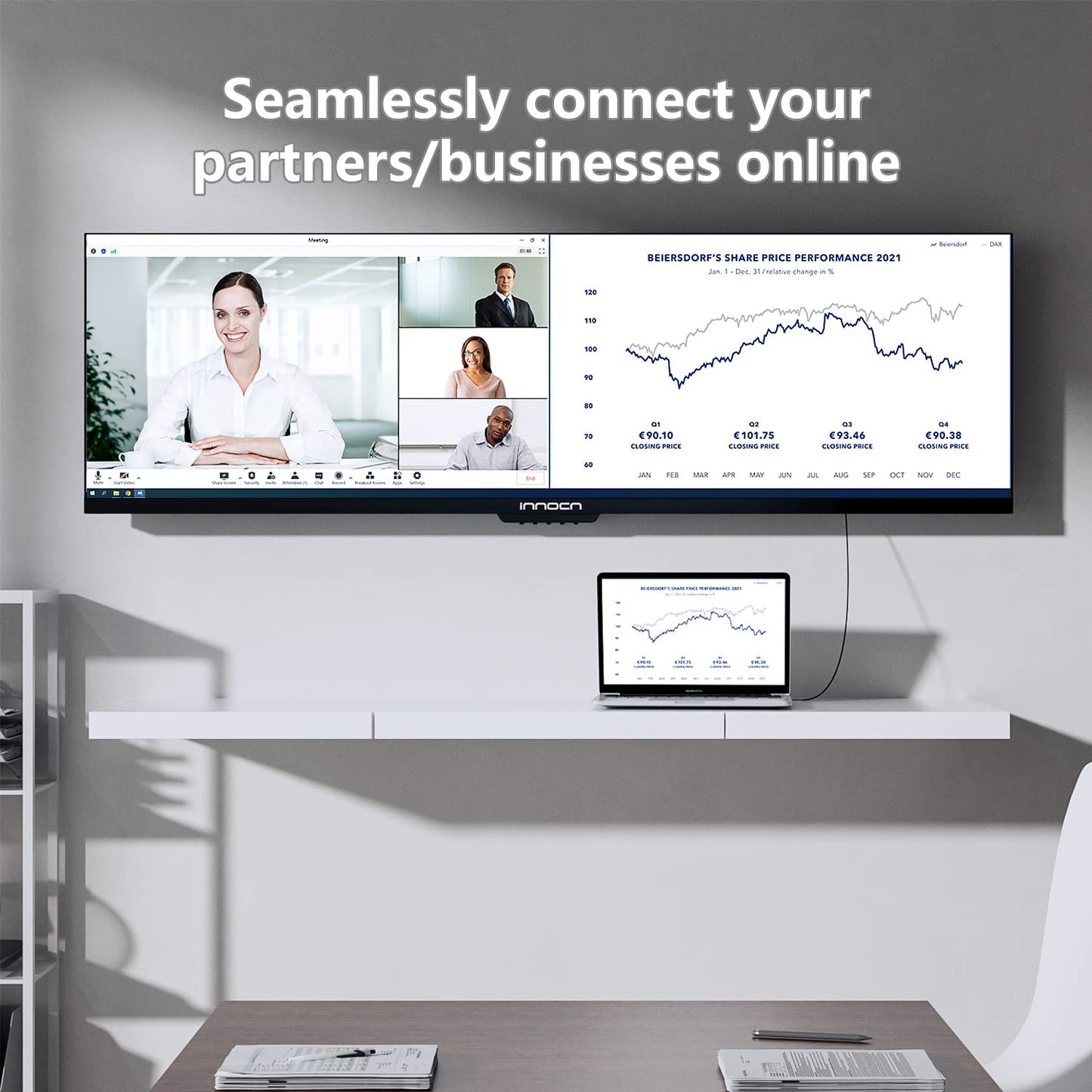 INNOCN Ultrawide Monitor 43.8" WFHD 3840 x 1080p 120Hz 32:9 IPS Computer Split Screen 96% DCI-P3 HDR400 FreeSync Premium USB Type-C HDMI Height Adjustable Mountable - 44C1G