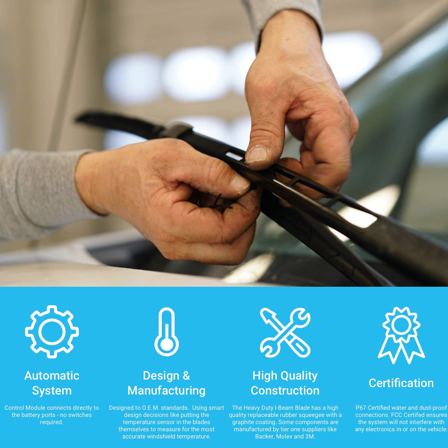 Crystal Clear - Automatic Heated Wiper Blade System: 22” Blade + 22” Blade GMC/Silverado