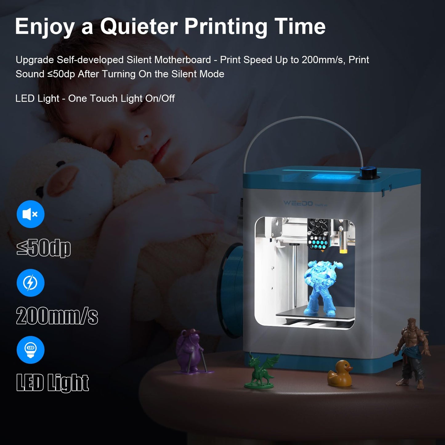 TINA2S 3D Printer for Kids and Beginners, WEEDO Mini 3D Printer with Fully Assembled and Auto Leveling, WiFi & App Control, Open Source Firmware, Filament Detection Sensor Work with PLA/PLA+/TPU