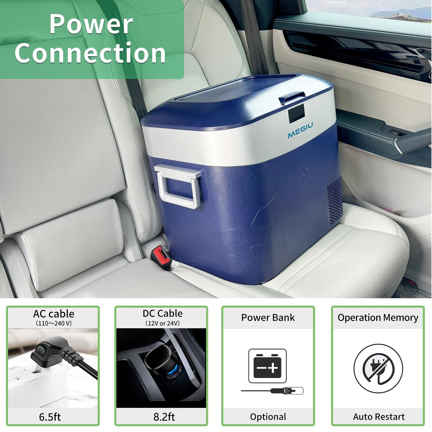 Megiu Car Refrigerator Portable Car Fridge 12V Refrigerator 23 Quart (22 Liter) Freezer Compressor Cooler 12V/24V DC 110～240 V AC for Outdoor Camping Travel Home Use -18℃~+15℃ (Blue)