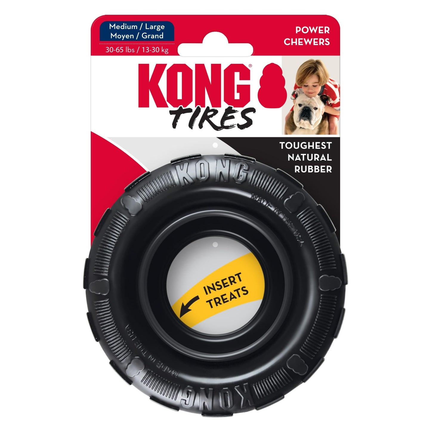 KONG Extreme Tires - KONG's Most Durable Natural Rubber Chew & Fetch Toy - Treat Dispenser Dog Tire Toy - Pet Supplies for Outdoor & Indoor Play - For Medium/Large Dogs