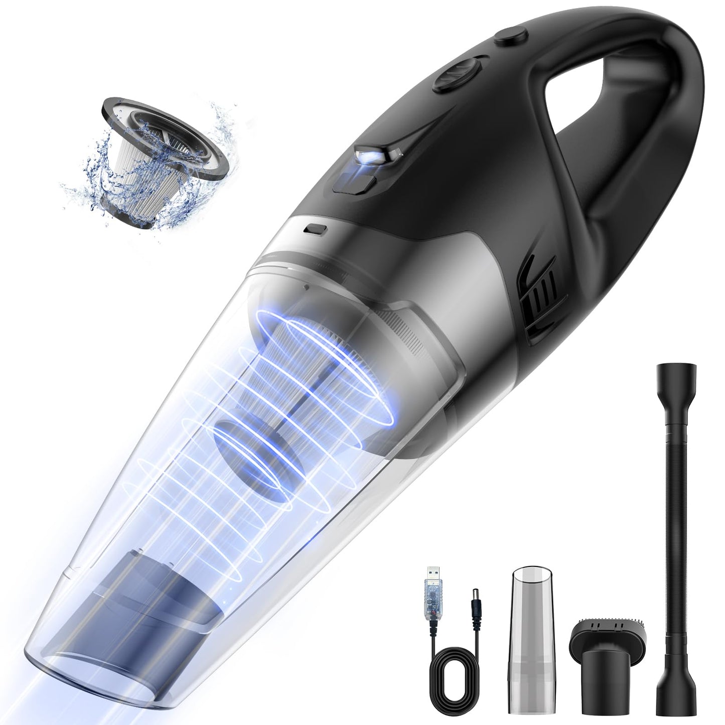 Handheld Vacuum Cordless Rechargeable with LED Light, Car Vacuum Portable Cordless, Hand Vacuum Cleaner Car Seats, Home, Quick Cleanup, Strong Suction, Lightweight, Includes Crevice Nozzle & Brush