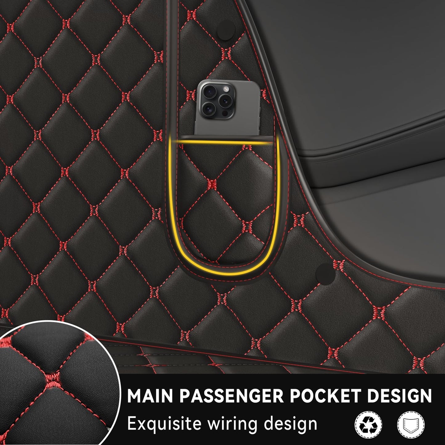 Car Floor Mat for Nissan Altima 2013-2018,Nappa Leather Full Coverage Auto Floor Mats All Weather Luxury Floor Liners(Black Red,Full Set)