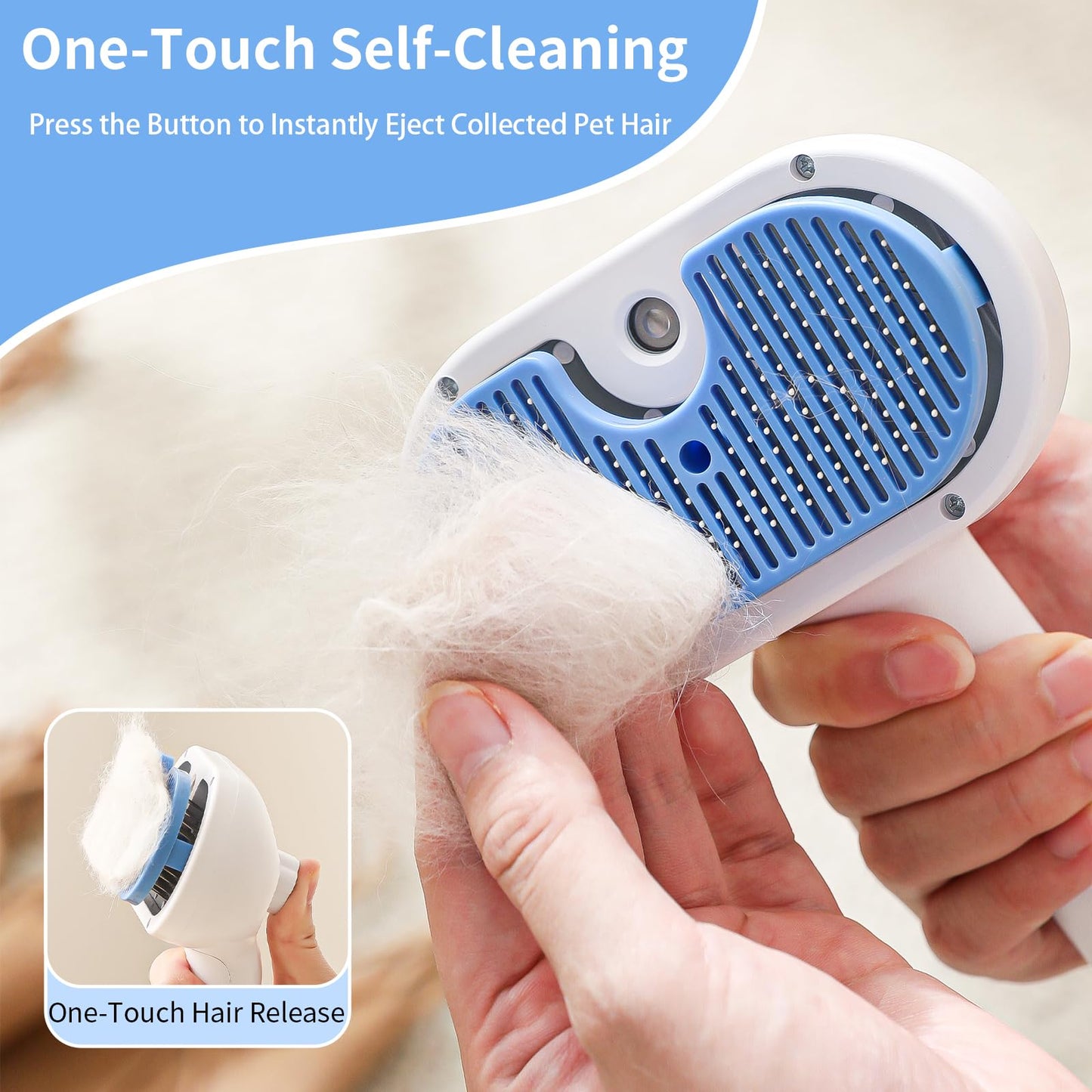 JUGIRUN Cat Steam Brush for Shedding,3 In 1 Steam Brush for Dogs & Cats,Spray Hair Removal Comb,Includes Waterless Shampoo,Suitable for Long-haired and Short-haired Pets