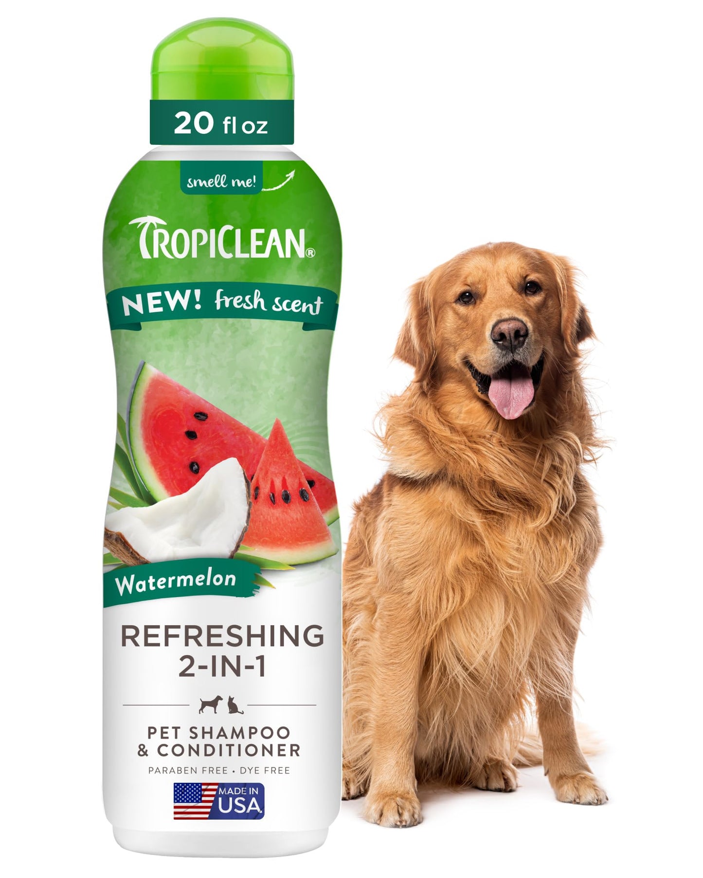 TropiClean Watermelon Refreshing 2-in-1 Cat & Dog Shampoo and Conditioner | Cat & Dog Bath Supplies | 20 oz | Made in The USA