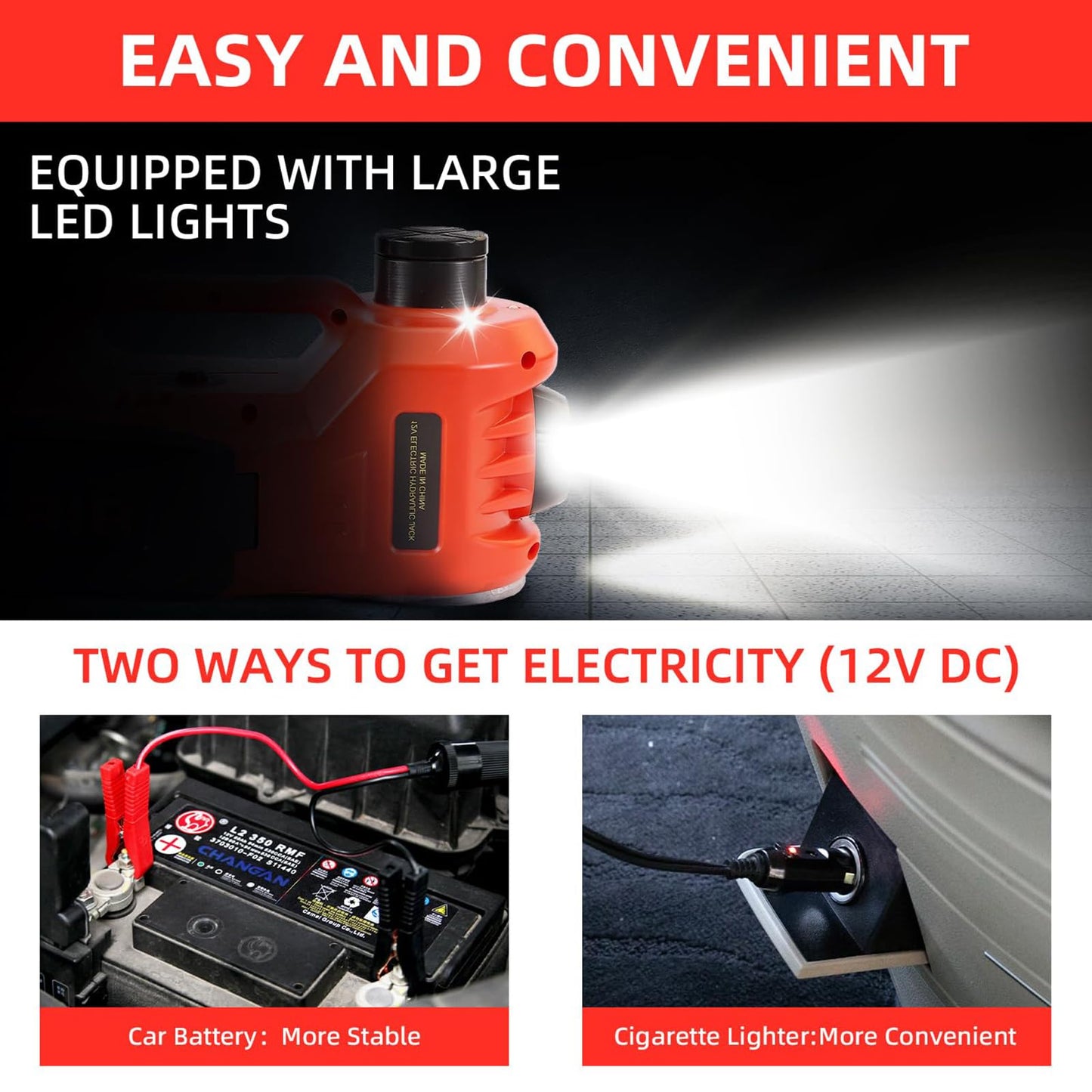 ROGTZ Electric Hydraulic Car Jack Kit 5 Ton 12V Portable Lift Range 17.7 Inch with Impact Wrench and Tire Inflator Pump for SUV Sedan Truck Car Repair Floor Jack for Vehicle Tire Change with LED Light