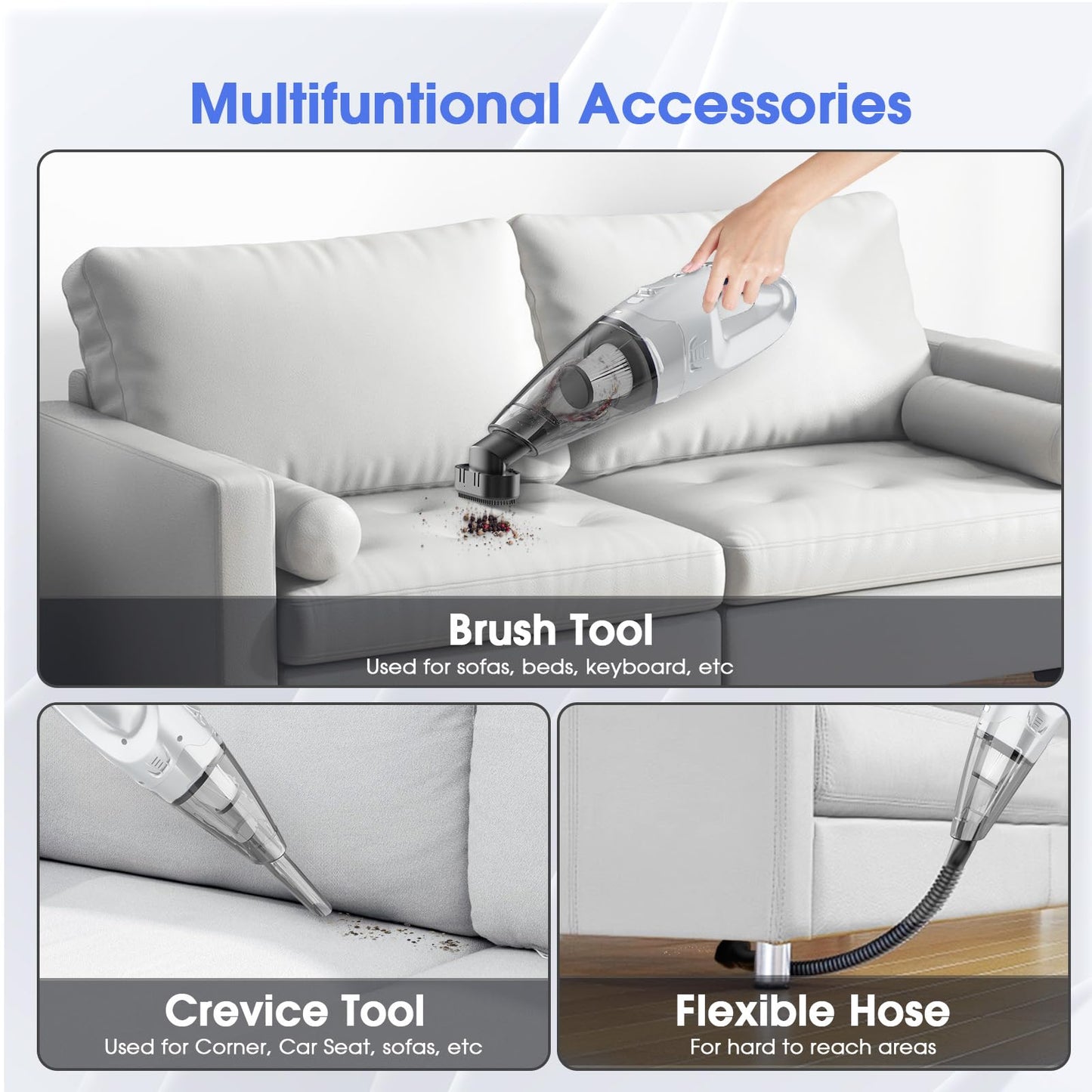 YOOHI Handheld Vacuum Cordless Rechargeable,Car Vacuum Cleaner with LED Light/Multi Accessories, 1.5lbs Lightweight Hand Vacuum Cordless Rechargeable for Car and Home, Mine Portable Vacuum