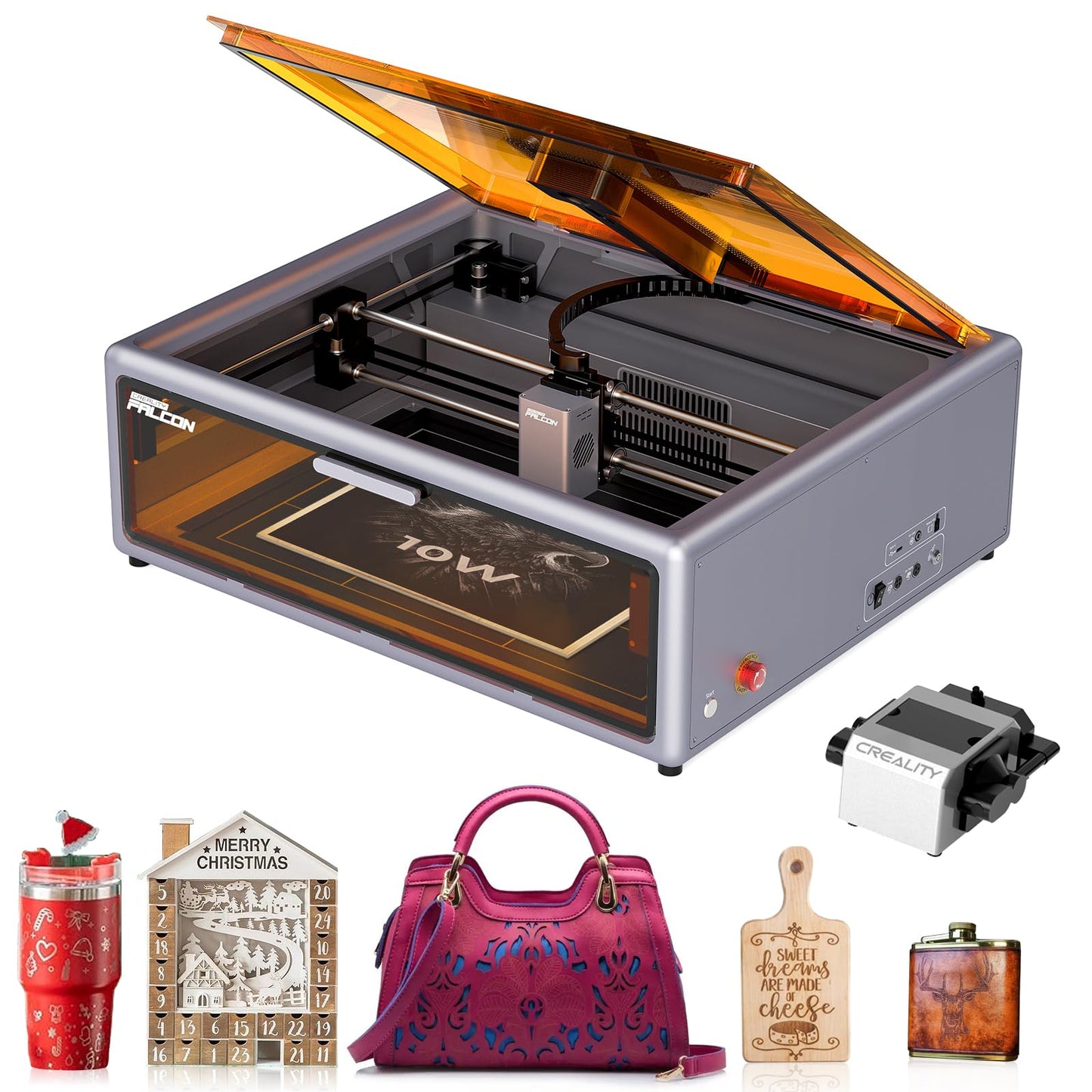 Creality Falcon A1 10W Laser Engraver, Enclosed Laser Cutter with Air Assist, HD Camera Positioning, Beginner-Friendly, Class 1 Safety Laser Engraving Machine for Wood and Metal, Acrylic