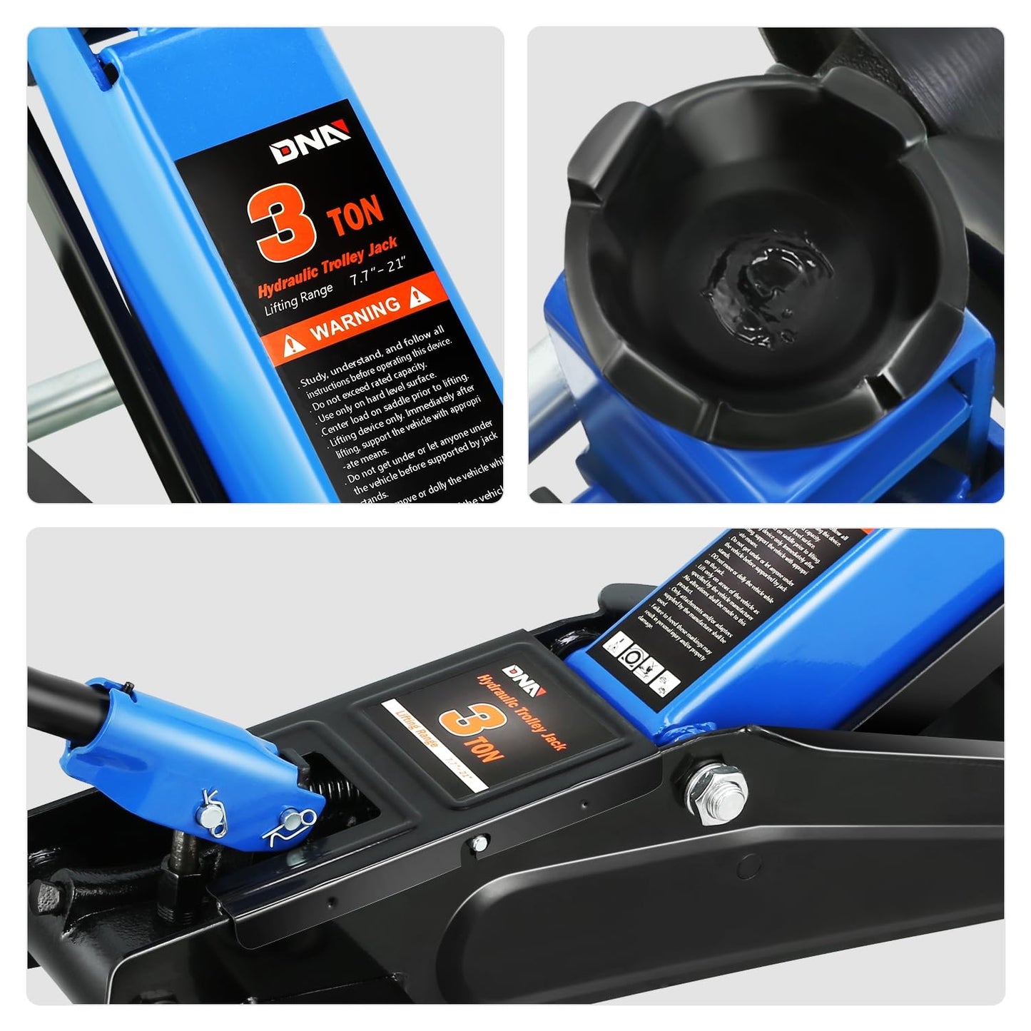 DNA MOTORING 3 Ton Low Profile Floor Jack, 3 tons (6000 lbs) Capacity Fast Lift Hydraulic Trolley Service/Floor Jack, 7.7 "-21" Lifting Range, Blue, TOOLS-00674-BL