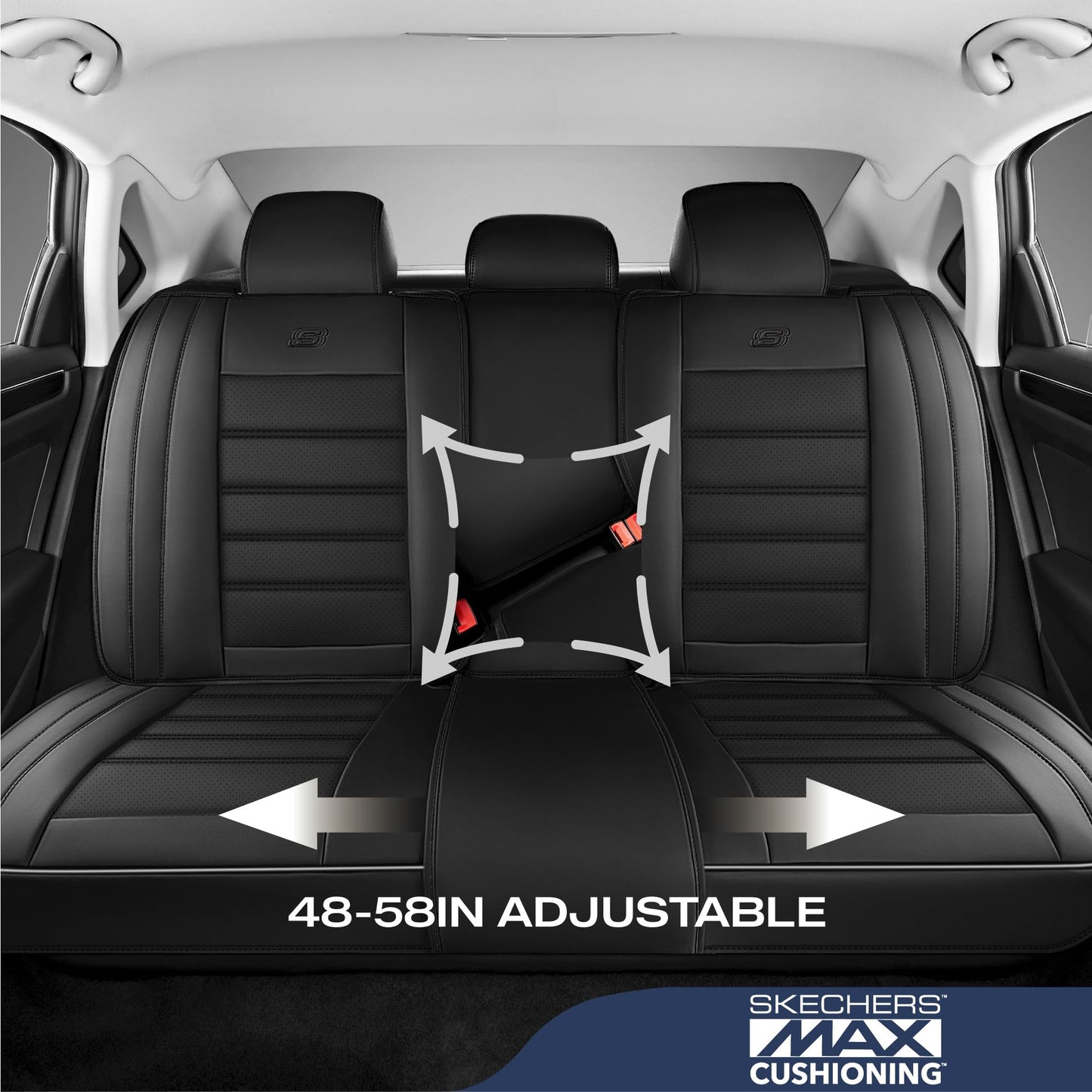 Skechers MAX Cushioning Seat Covers,Memory Foam Leather Car Seat Covers,Waterproof Car Seat Protector Full Sets,Car Seat Cushion Airbag Automotive Universal Fit for Most Cars,Vans,Trucks,SUV,Black