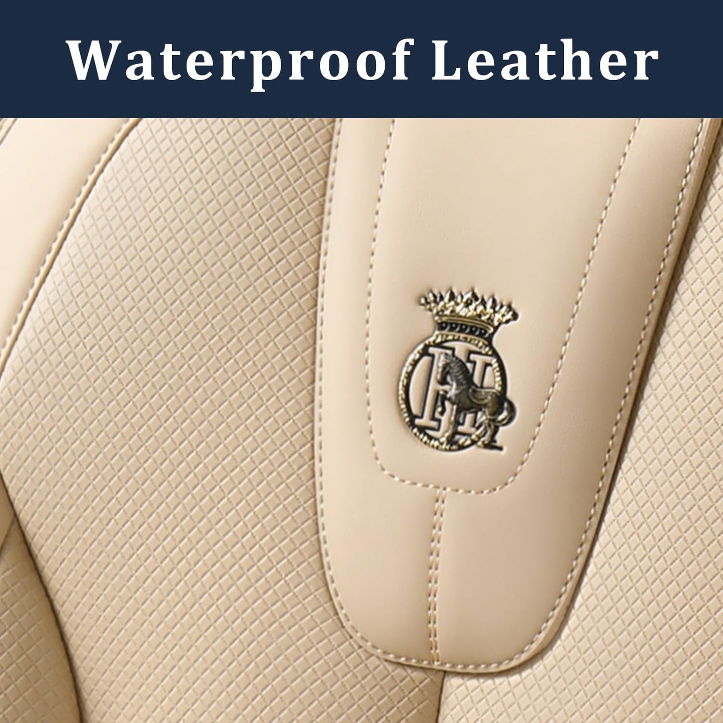 Aupaver Leather Seat Covers Full Set, Waterproof Seat Cover for Cars 5 Seats, Luxury Leatherette Car Seat Cushion, Front and Rear Protectors Automotive Seat Covers for Sedan SUV Pick-up Truck, Beige