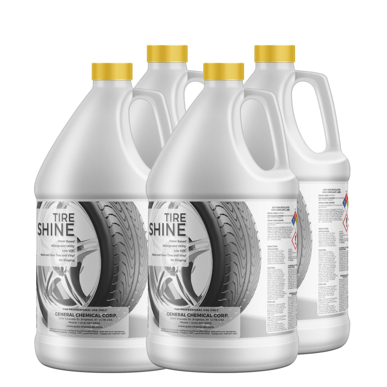 AutoGeneral - Tire Shine - Water-Based Cleaner - High-Gloss Tire Dressing - Protects Against Cracking, Fading and UV Effects - Industrial Strength - Case of Four 1 Gallon Jugs