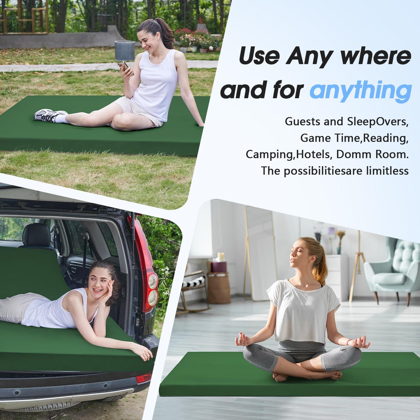CYMULA Memory Foam Camping Mattress Pad 3 Inch Thick Portable Floor Sleeping Mat [car/Tent/Cot] Sleepover Guest Bed Roll up Mattress for Indoor Outdoor Travel with Bag(Twinxl 80 * 38 * 3")