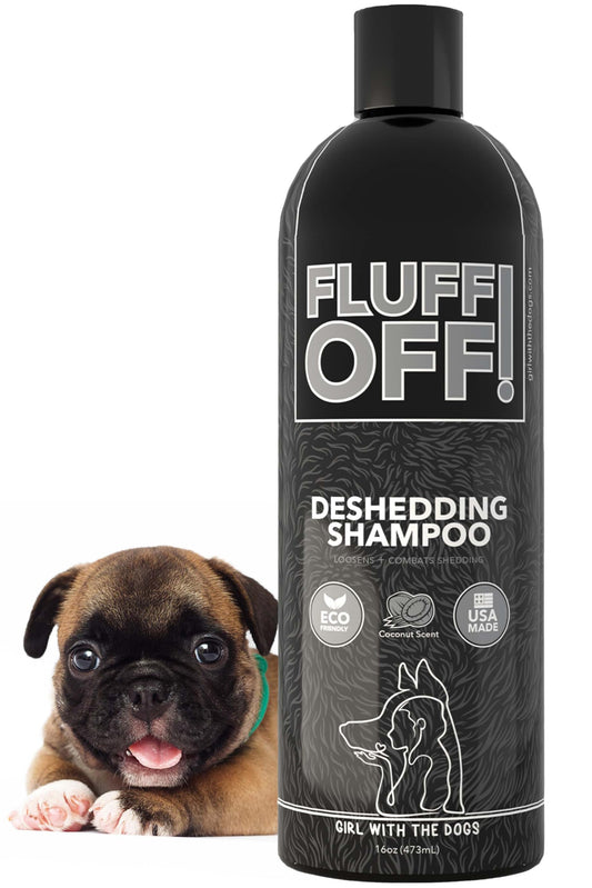 Fluff Off! by Girl With The Dogs, Natural Deshedding Dog & Cat Shampoo, 16 Oz, Made in USA, 8 Wks+