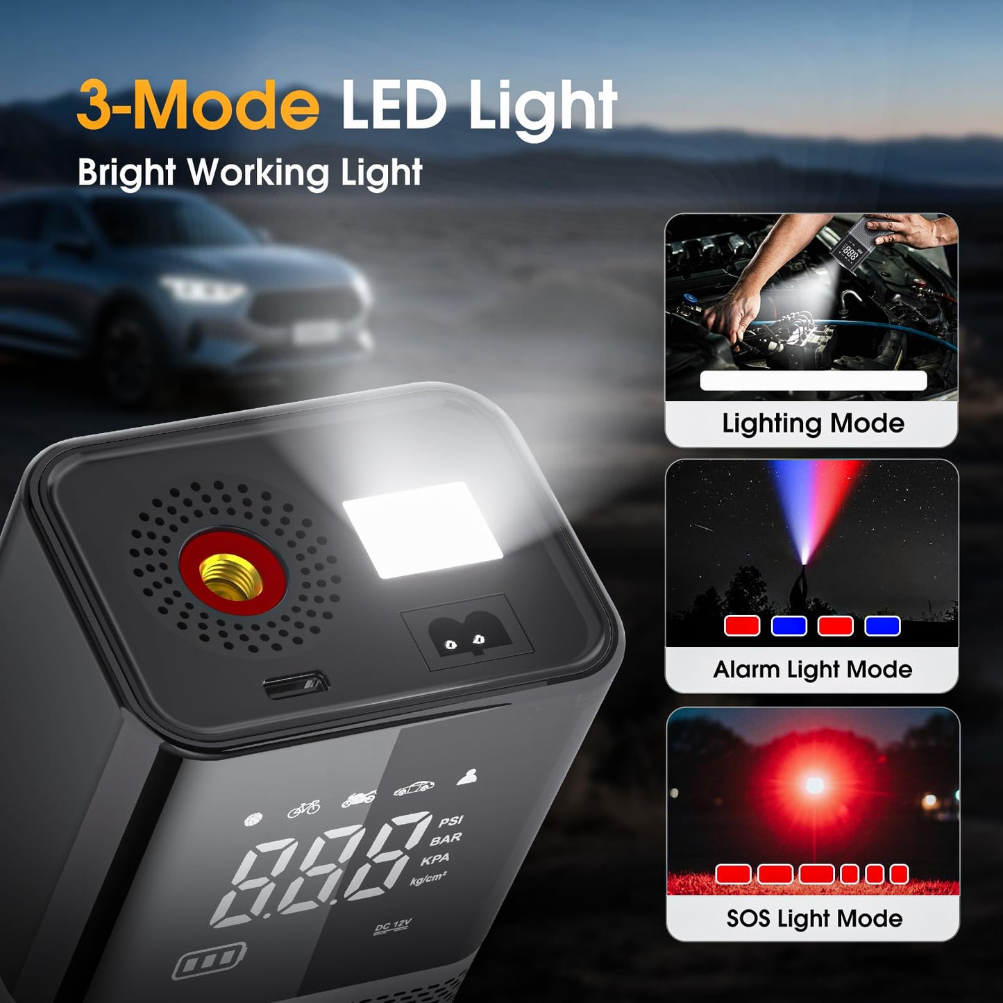 Tire Inflator Portable Air Compressor,150PSI Air Pump for Car Tires with Rechargeable Battery & Tire Pressure Gauge,5X Faster Portable Tire Inflator for Car, Motorcycle, Bike, Ball