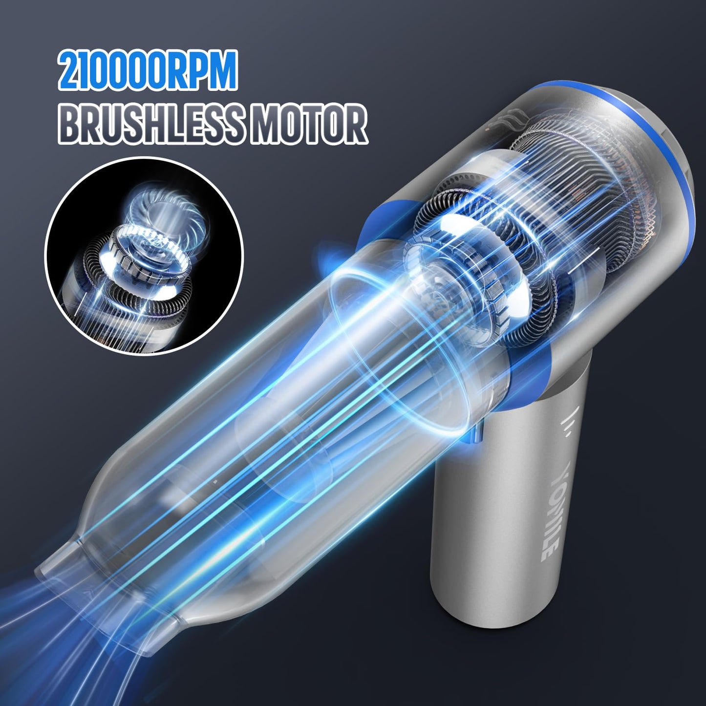 Mini Car Vacuum Cleaner, Upgraded 25KPa 120W Wireless Handheld Vacuum Cleaner, 9000mAh Rechargeable Battery, Portable Lightweight Air Blower, 210,000RPM Air Duster for Car, Office and Home Cleaning