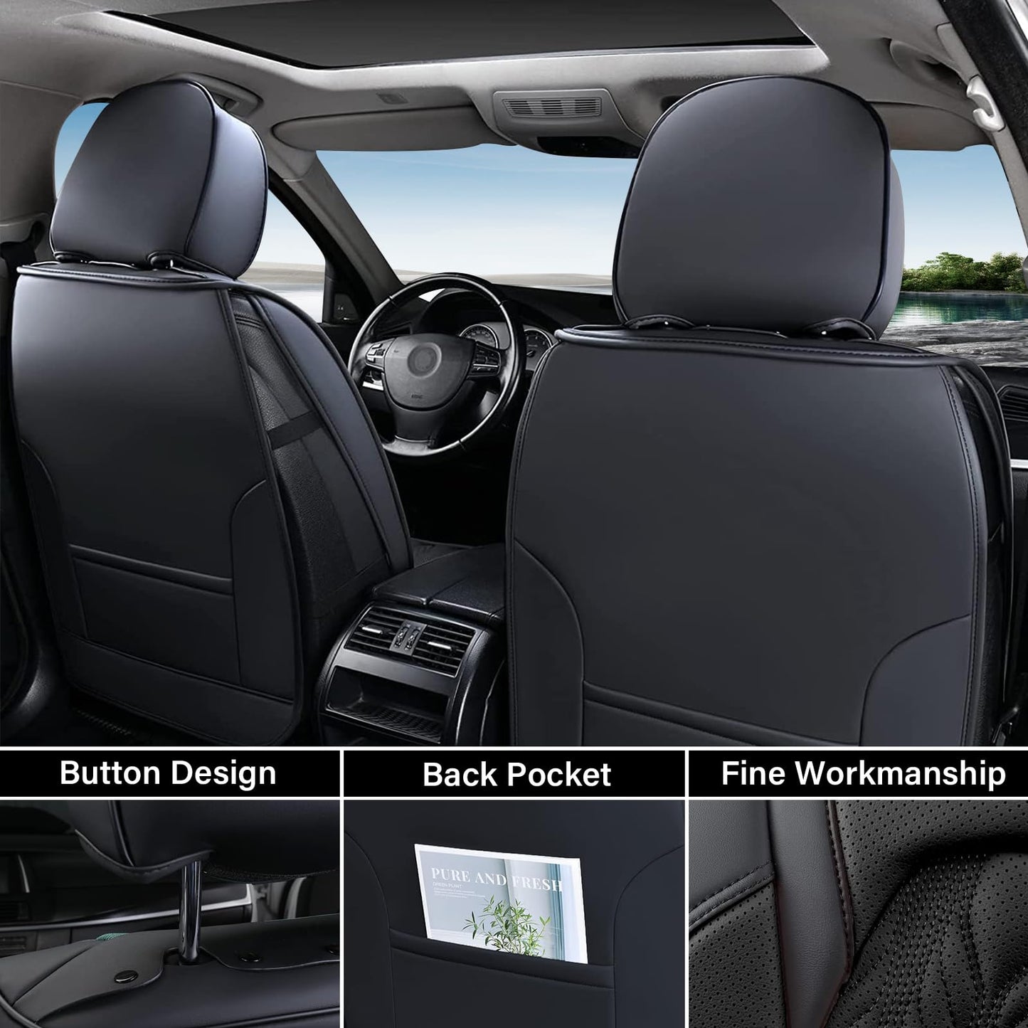 Coverado Car Seat Covers Full Set, Leather Ford F150 Seat Covers Fit for 2015-2025 F150 and 2017-2025 F250 F350 F450 Super Duty Crew Cab XL XLT Lariat King Ranch Platinum (Black)