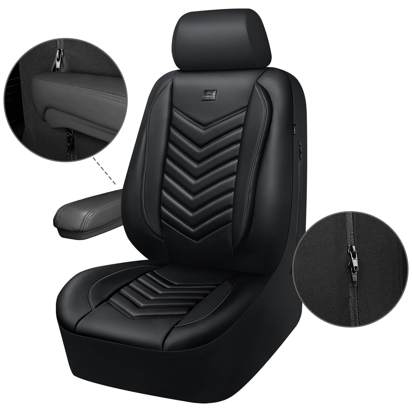 CAR PASS 3D Foam Faux Leather Car Seat Covers Front Seats,Waterproof Leather Front Seat Cover for Cars,Luxury Universal Fit Anti-Slip for SUV Truck Sedan Automotive,Armrest Airbag Compatible,Black