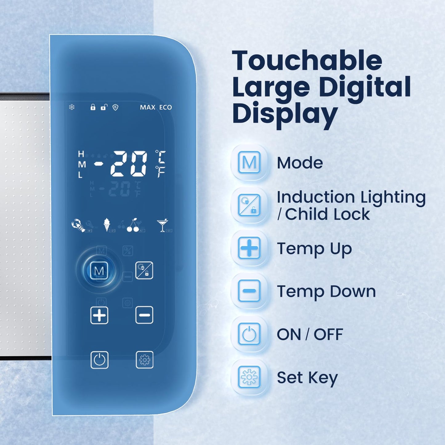 HCALORY 12 Volt Car Refrigerator, 22Quart Large Touchscreen Display Car Fridge, Portable Freezer with Compressor Mini Cooler (-4℉~68℉) with 12/24V DC & 110V AC for Camping, RV, Travel & Home