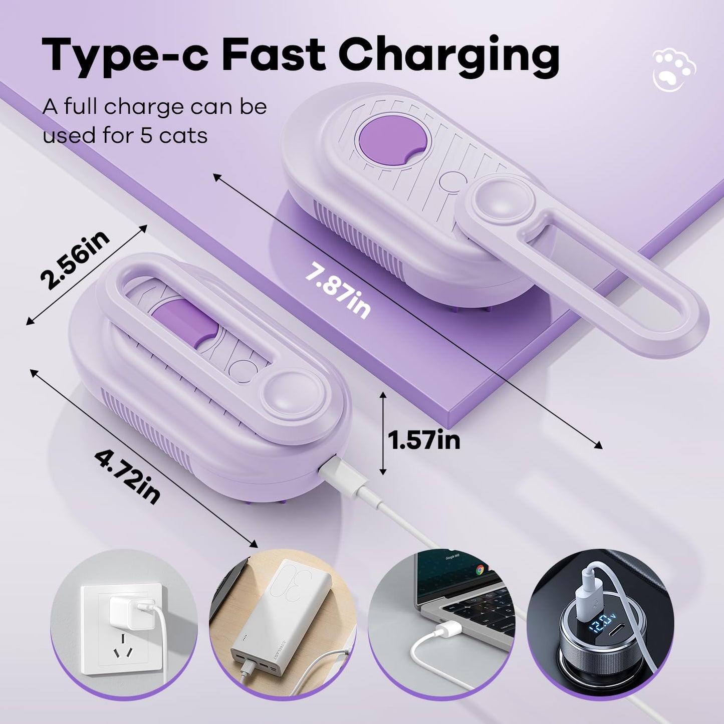Cat Steam Brush for Shedding, 4 in 1 Rechargeable Steam Brush for Cats and Dogs, Anti-Static, Massage, Cleaning, Shedding & Combing All In One! (purple)
