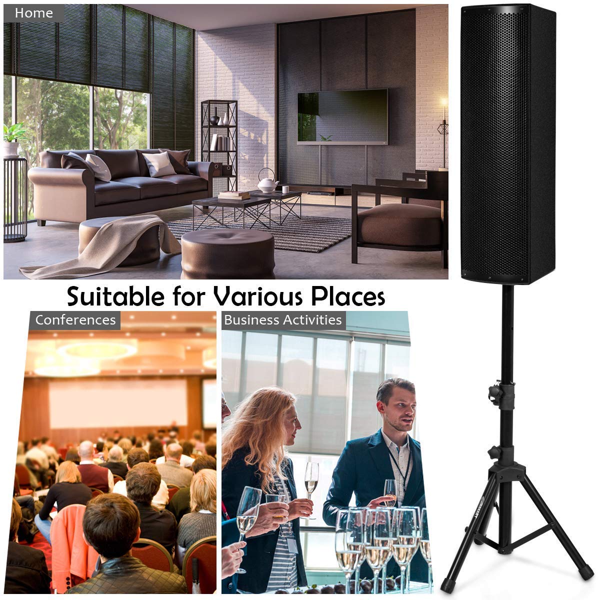 GOFLAME All-in-one Bluetooth Loud Speaker Set of 2, 2000W Active 3-Way 6.5'' PA System Speaker with Height Adjustable Stand, USB/SD Card Readers, FM Radio, Suitable for Indoor and Outdoor Use