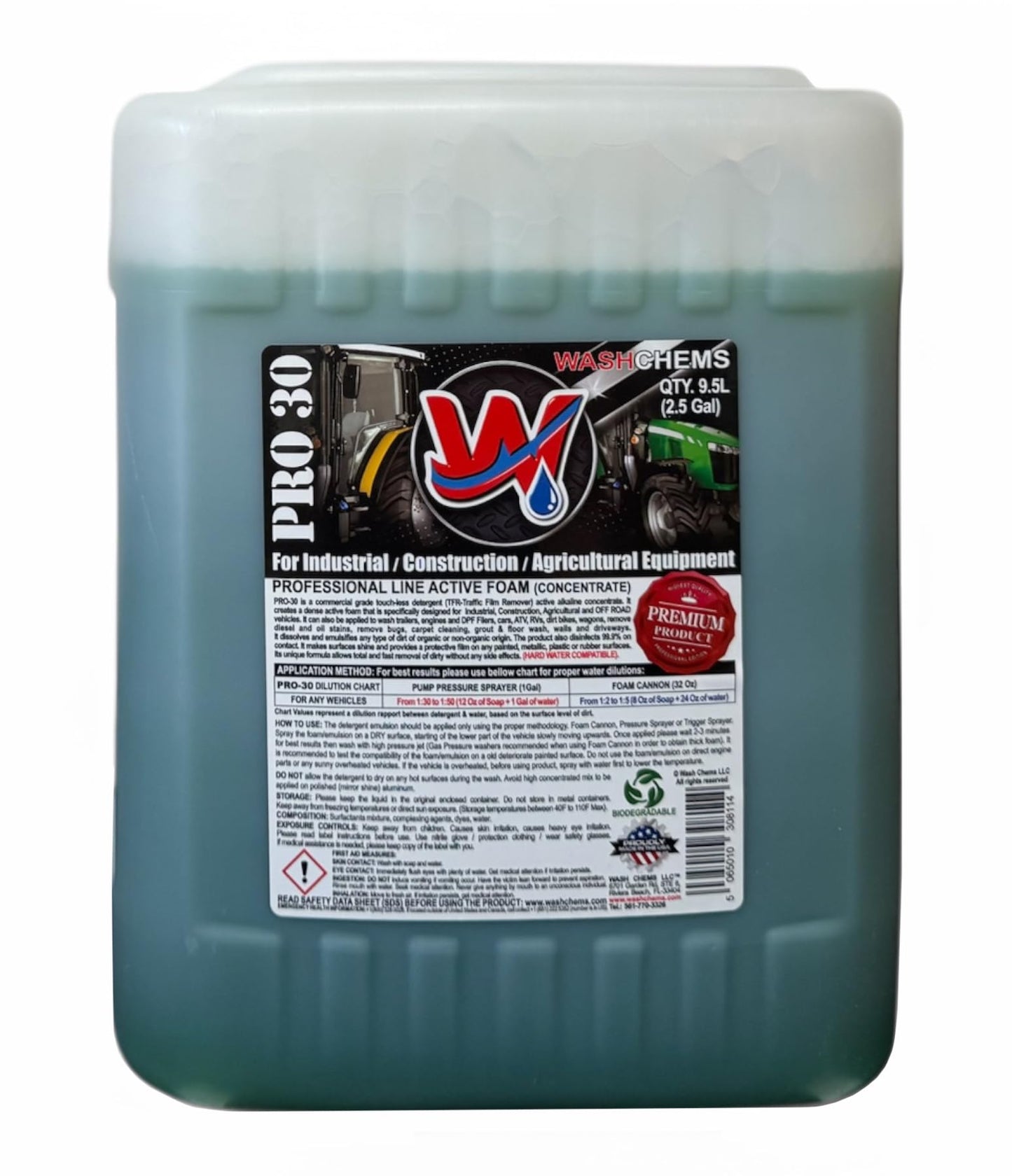 Wash Chems Pro 30 Touchless Industrial Construction Equipment One Step Detergent Soap Concentrate No Brushing, Commercial Grade Professional Auto Foam Cleaner