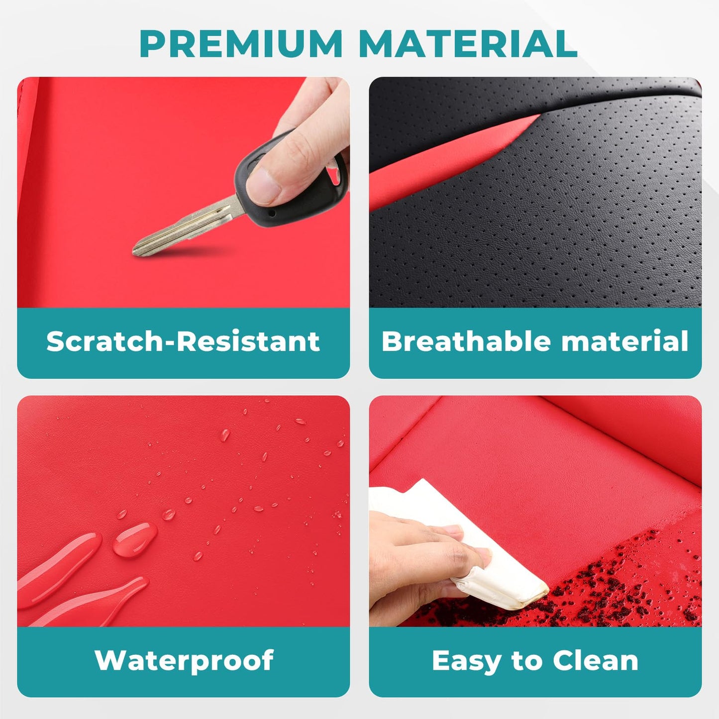 FEINEPRO Car Seat Covers Full Set - Universal Seat Covers for Cars SUV Truck – Faux Leather Automotive Seat Covers, Breathable & Waterproof Front and Rear Seat Protectors, Fit for Most Cars-Redblack