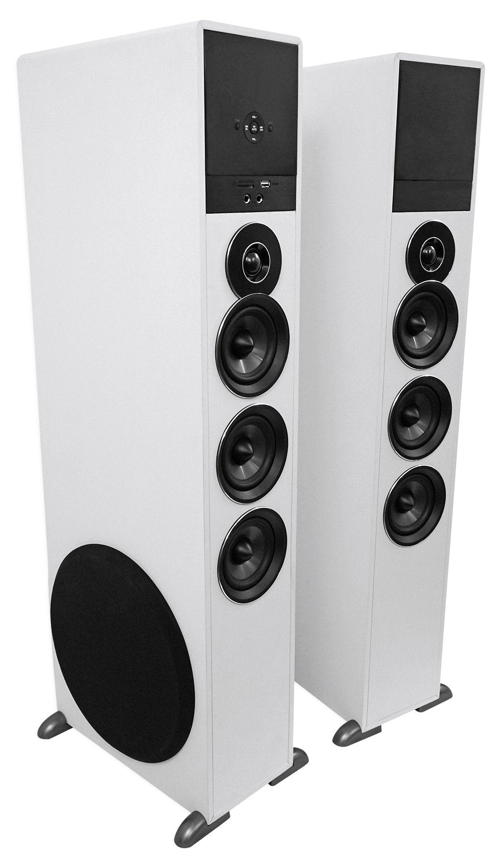 Rockville TM150W Powered Home Theater Tower Speaker System, White, 1000W, 10" Subwoofers, Bluetooth, USB/SD Playback, FM Radio, Remote Control, Karaoke Ready, Perfect for Home Entertainment