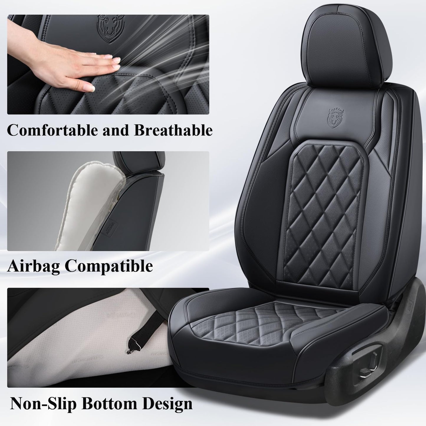 Coverado Car Seat Covers Full Set, Front and Back Seat Covers for Cars, Luxury Faux Leather Waterproof Seat Covers, Black Car Seat Covers, Car Seat Protector Accessories Universal Fit Most Vehicles