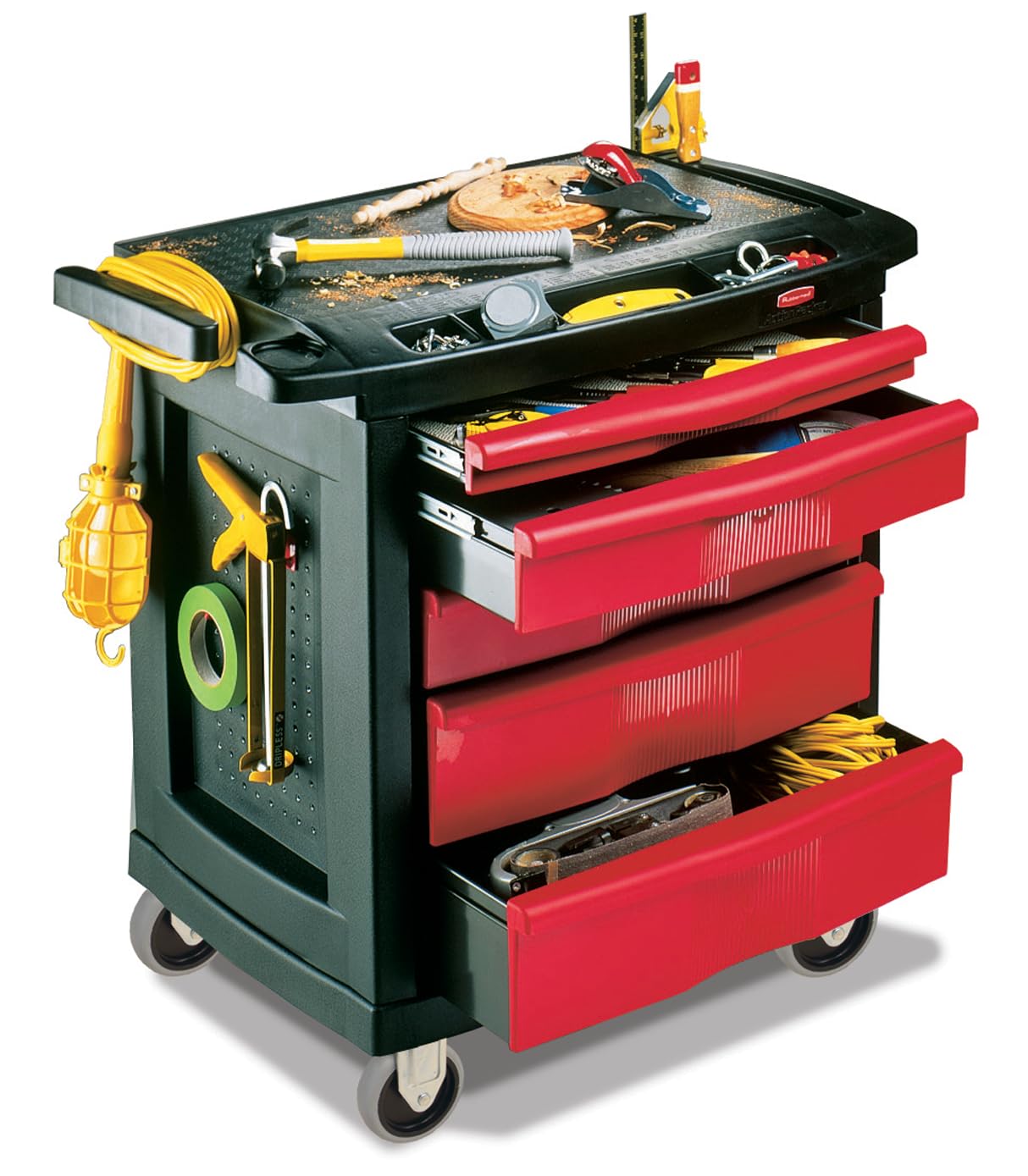 Rubbermaid Commercial Products Mobile Tool Work Center, 5 Drawers, 250 lb. Capacity, Black, for Warehouse/Garage/Cleaning/Maintenance