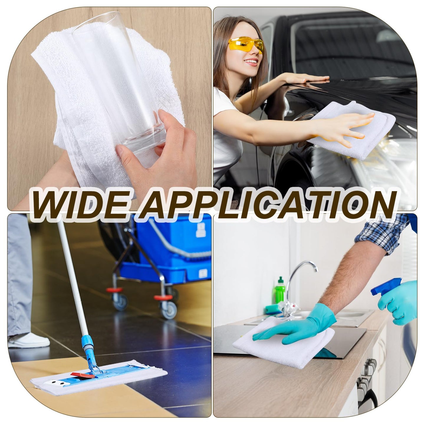 Preboun 200 Pack Cotton Terry Towel Bulk 14 x 18'' White Cleaning Cloths for Cleaning Bar Rags Bulk High Absorbent Multipurpose Shop Towels or Kitchen, Automotive, Garage,Home