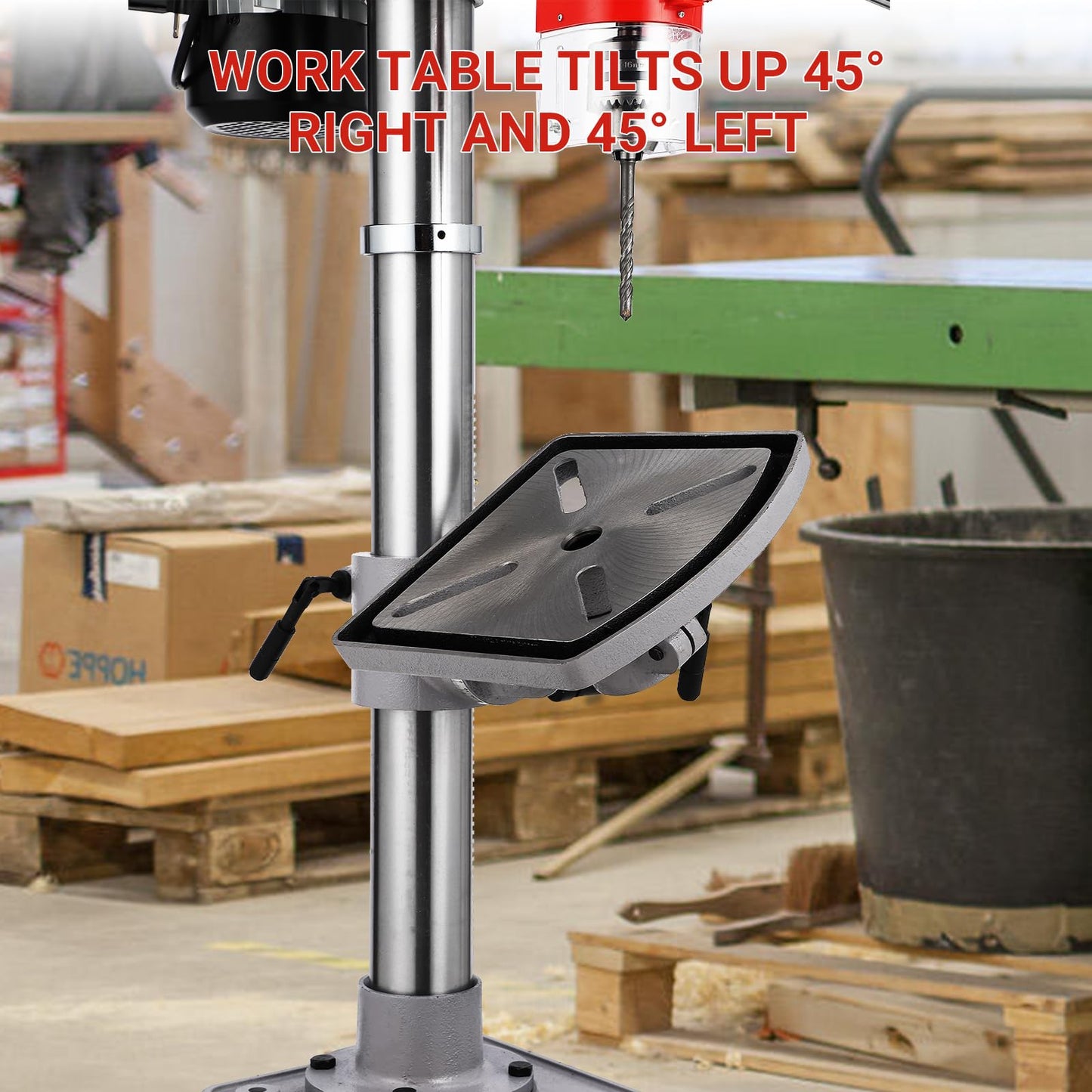 13 in Benchtop Drill Press, 7.5 Amp 120V, 288-3084 RPM Variable Speed Cast Iron Bench Drill Press, 0-45°Tilting Worktable, Tabletop Drilling Machine for Wood Metal