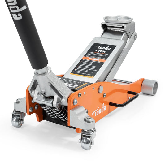 TONDA Floor Jack, 3 Ton Aluminum and Steel Low Profile Hydraulic Car Jack with Dual Pump System, Rapid Lift, Orange