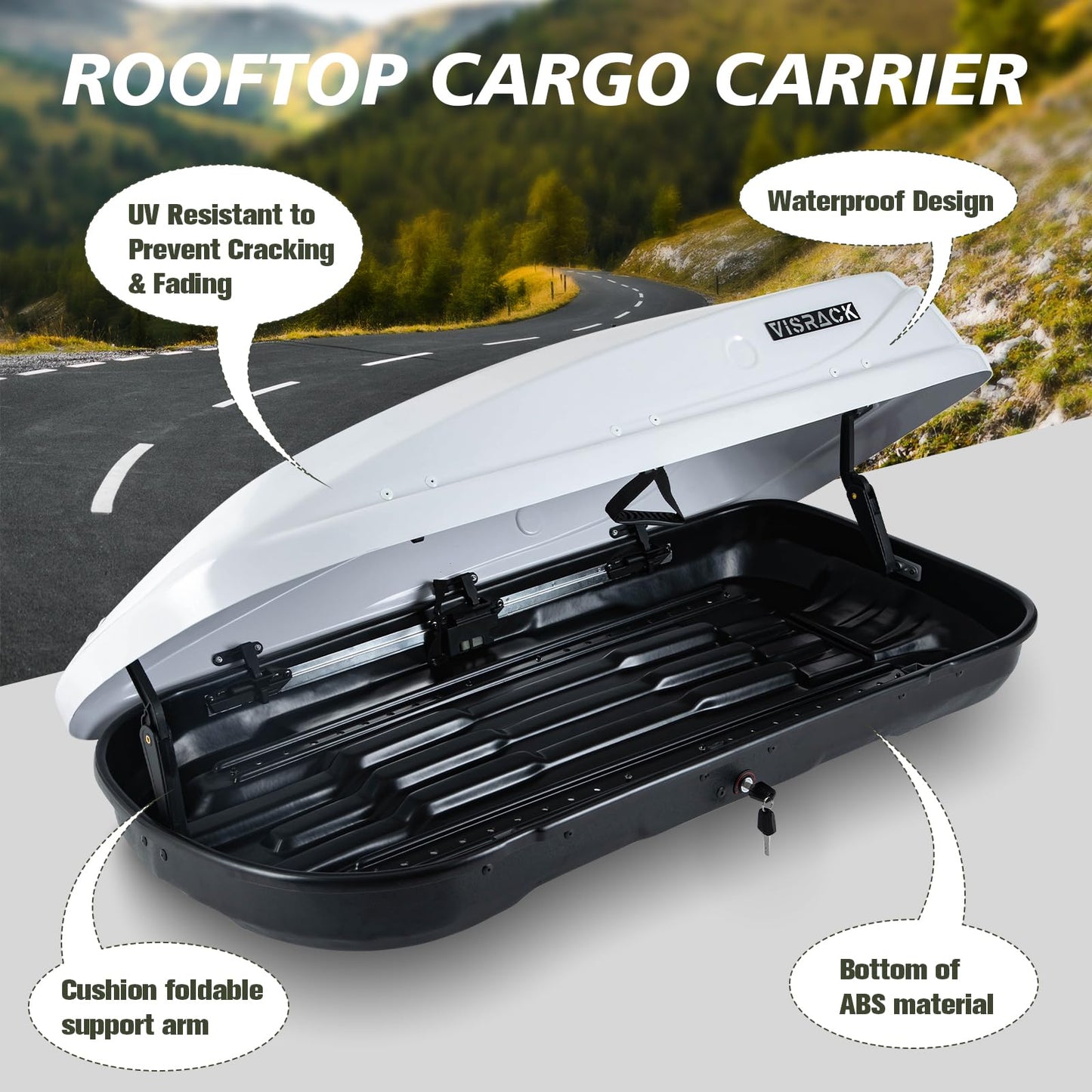 QUAWIP Rooftop Cargo Box,Rooftop Cargo Carrier Hard Shell with Security Keys, Waterproof Heavy Duty Roof Cargo Box, 56 (L) x 30 (W) x 15(H) Inches 13 Cubic Feet (Tool-Free Install) (T22)