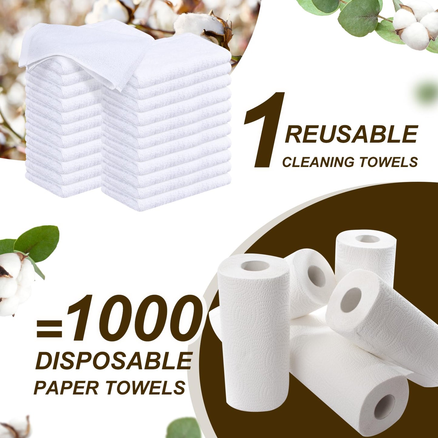 Preboun 200 Pack Cotton Terry Towel Bulk 14 x 18'' White Cleaning Cloths for Cleaning Bar Rags Bulk High Absorbent Multipurpose Shop Towels or Kitchen, Automotive, Garage,Home