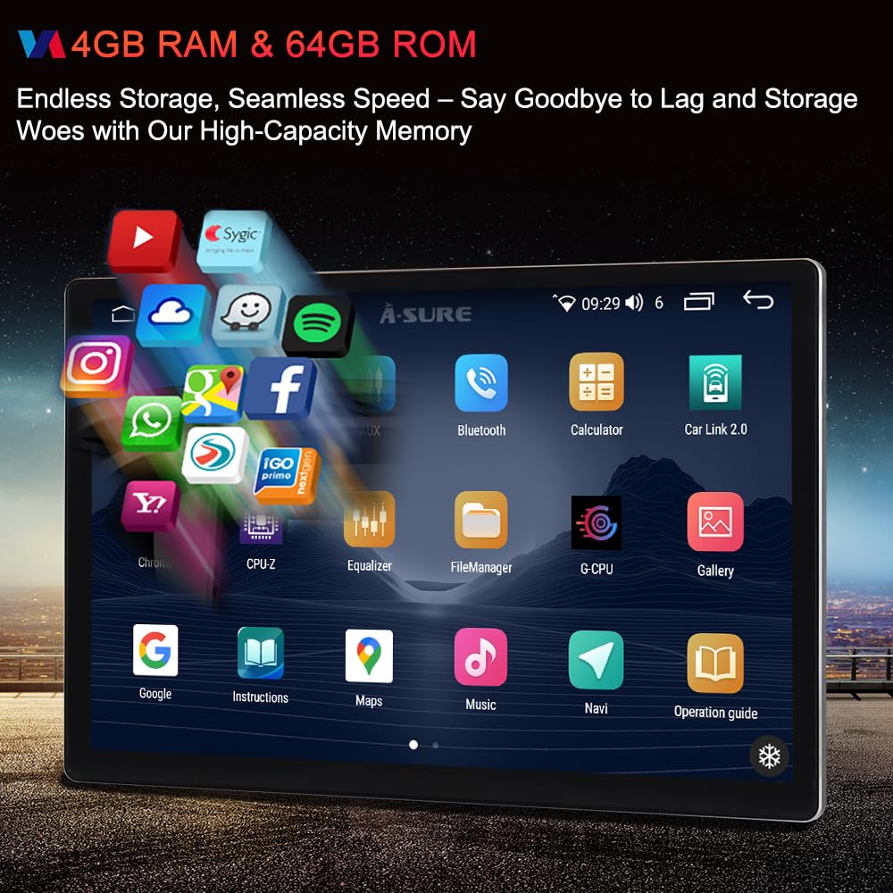 ASURE 13.1 inch Car Stereo Radio for Toyota Tundra 2014-2019 with Wireless Carplay,Android Auto,8Core 4G+64G Android GPS Navigation Unit,SWC,DSP,Bluetooth,HD Touchscreen,Backup Camera