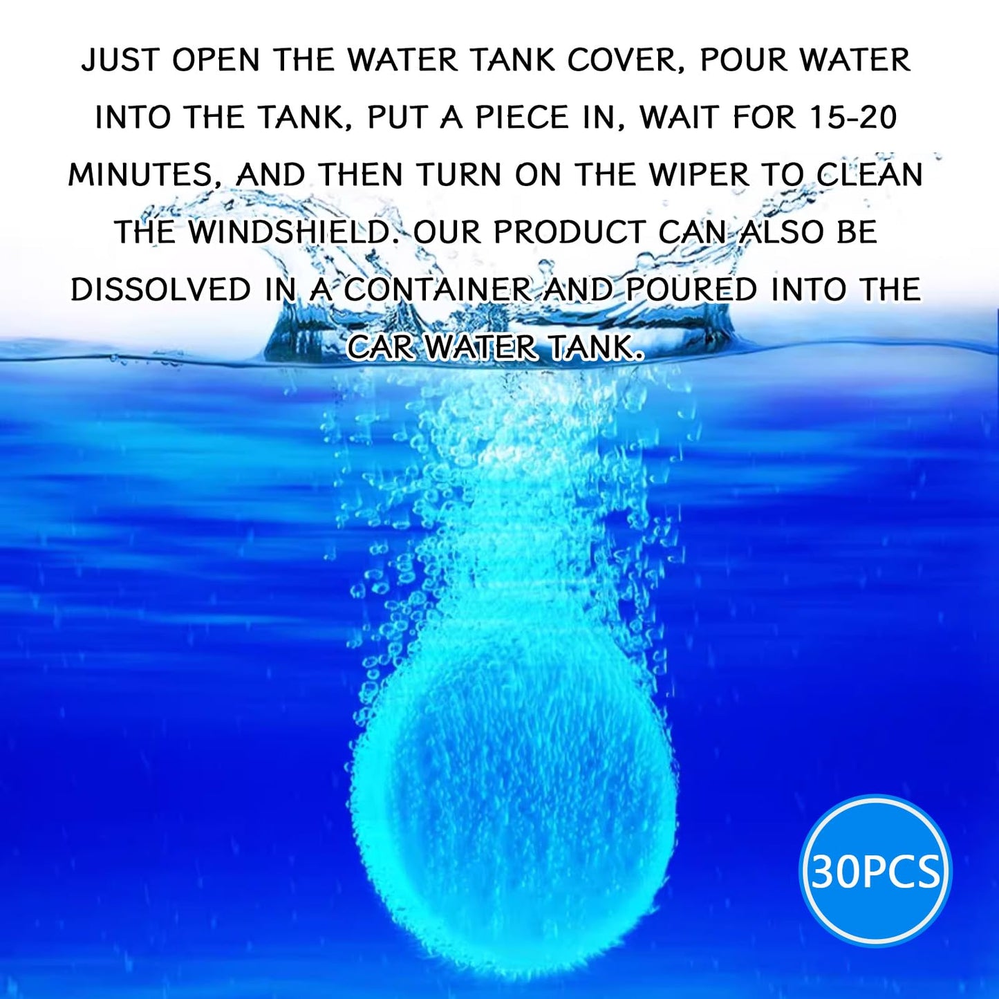 KUQUTIDY 30PCS Washer Fluid Tablets, Windshield Wiper Fluid Cleaner Concentrate, Car Windshield Window Washer Solid Effervescent, Remove Glass Stains for Car Room Kitchen Window Glass Cleaning